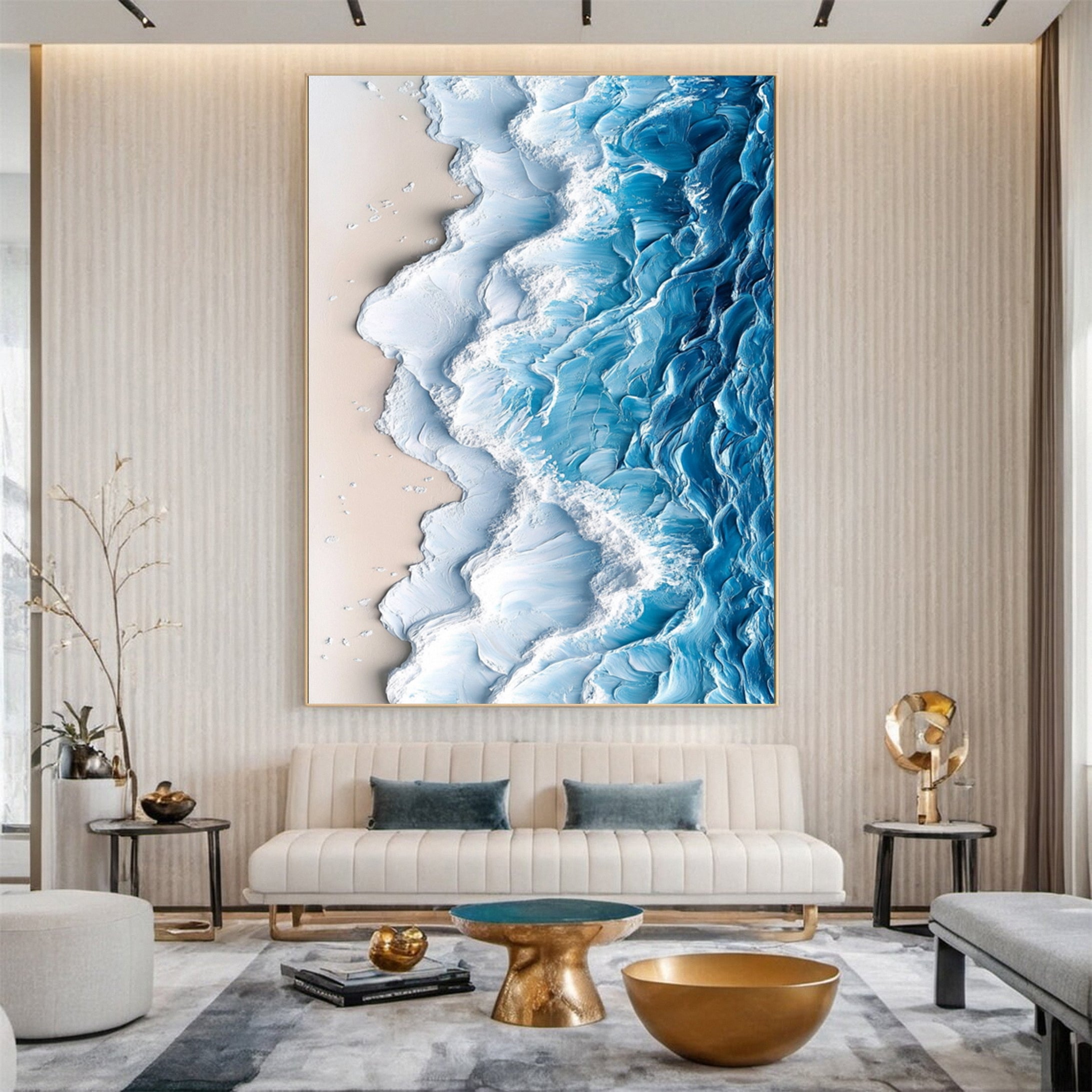 Large Ocean Wave Canvas Art Textured Beach Decor #OP031