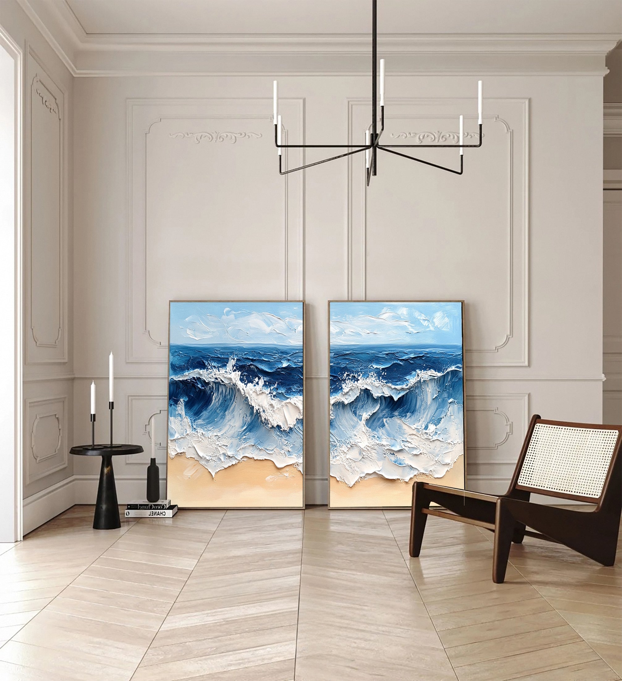 Ocean Wave Diptych Textured Abstract Coastal Canvas Art #OP033