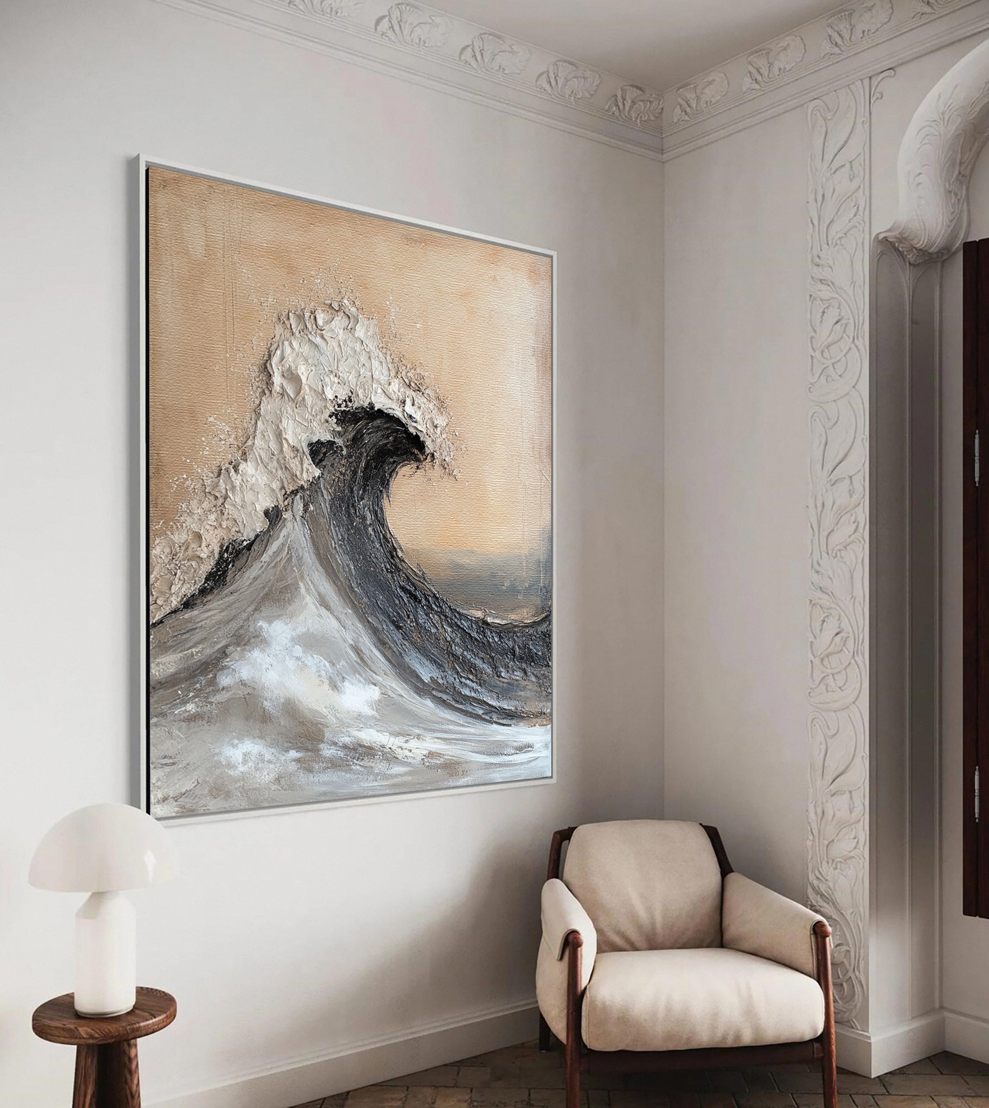 Modern Coastal Wall Art Textured Wave in Neutral Tones #OP049