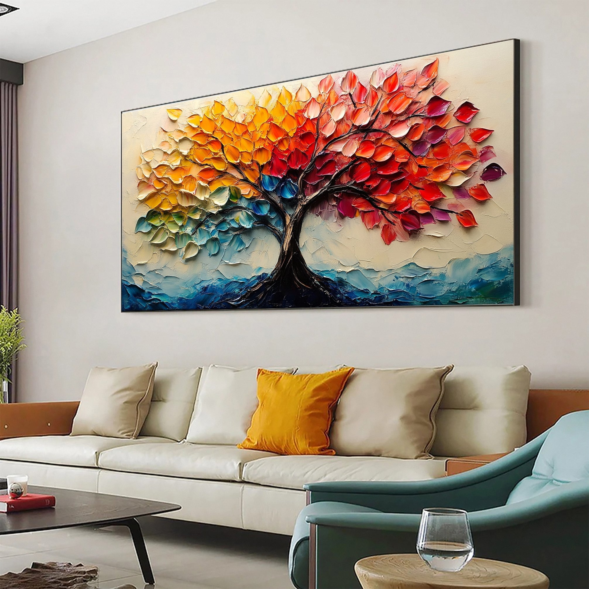 Vibrant Tree of Life Canvas Art Colorful Modern Wall Art Decor #TP028