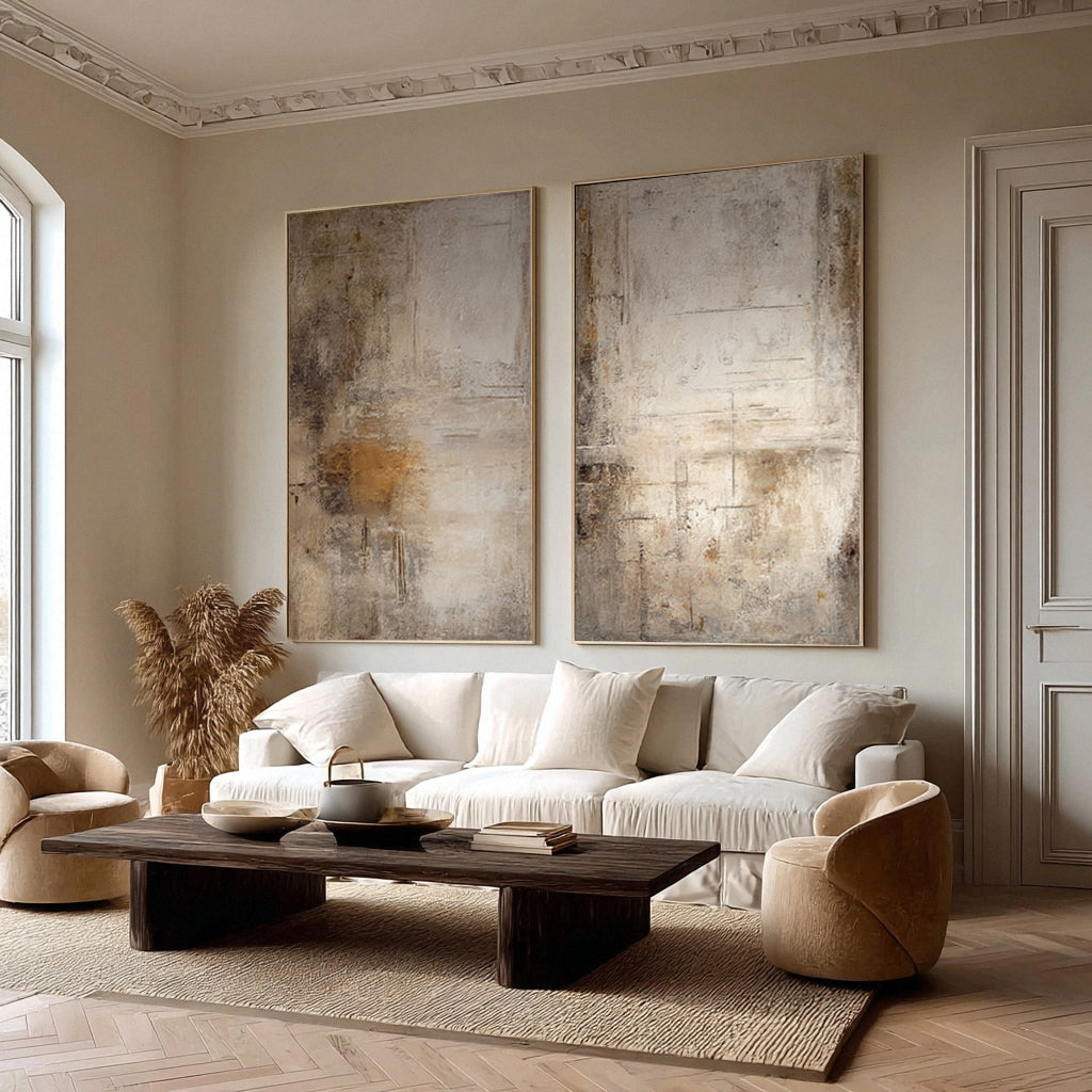 Hand-Painted Large Abstract Set: White & Beige Texture #AG 018