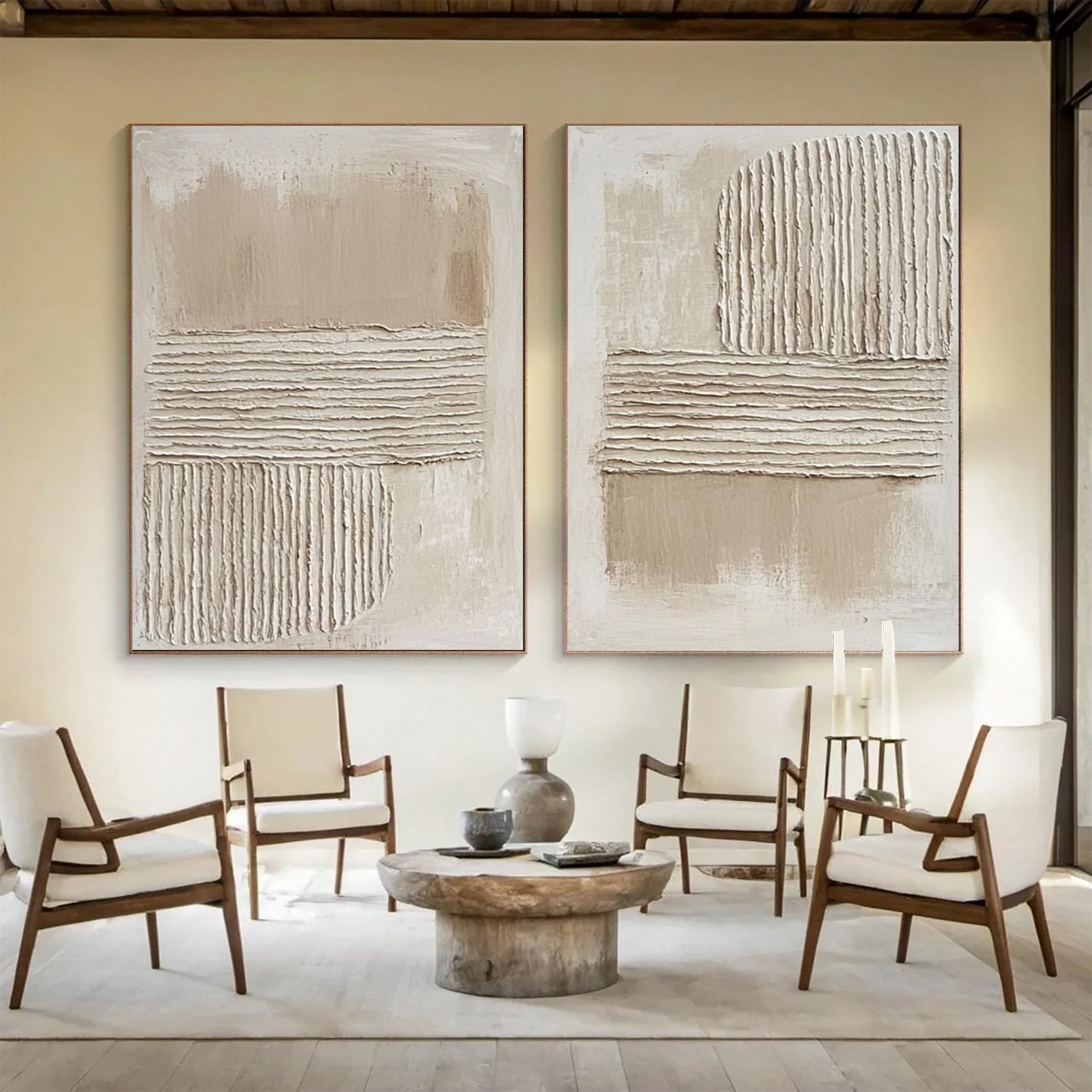 Minimalist Textured Set of 2 with Horizontal and Curved Relief #MM606