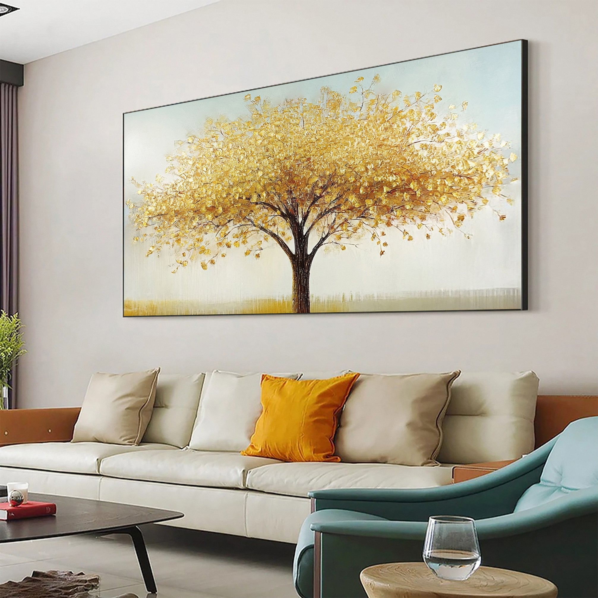 Golden Tree Wall Art Vibrant Autumn Decor For House #TP030