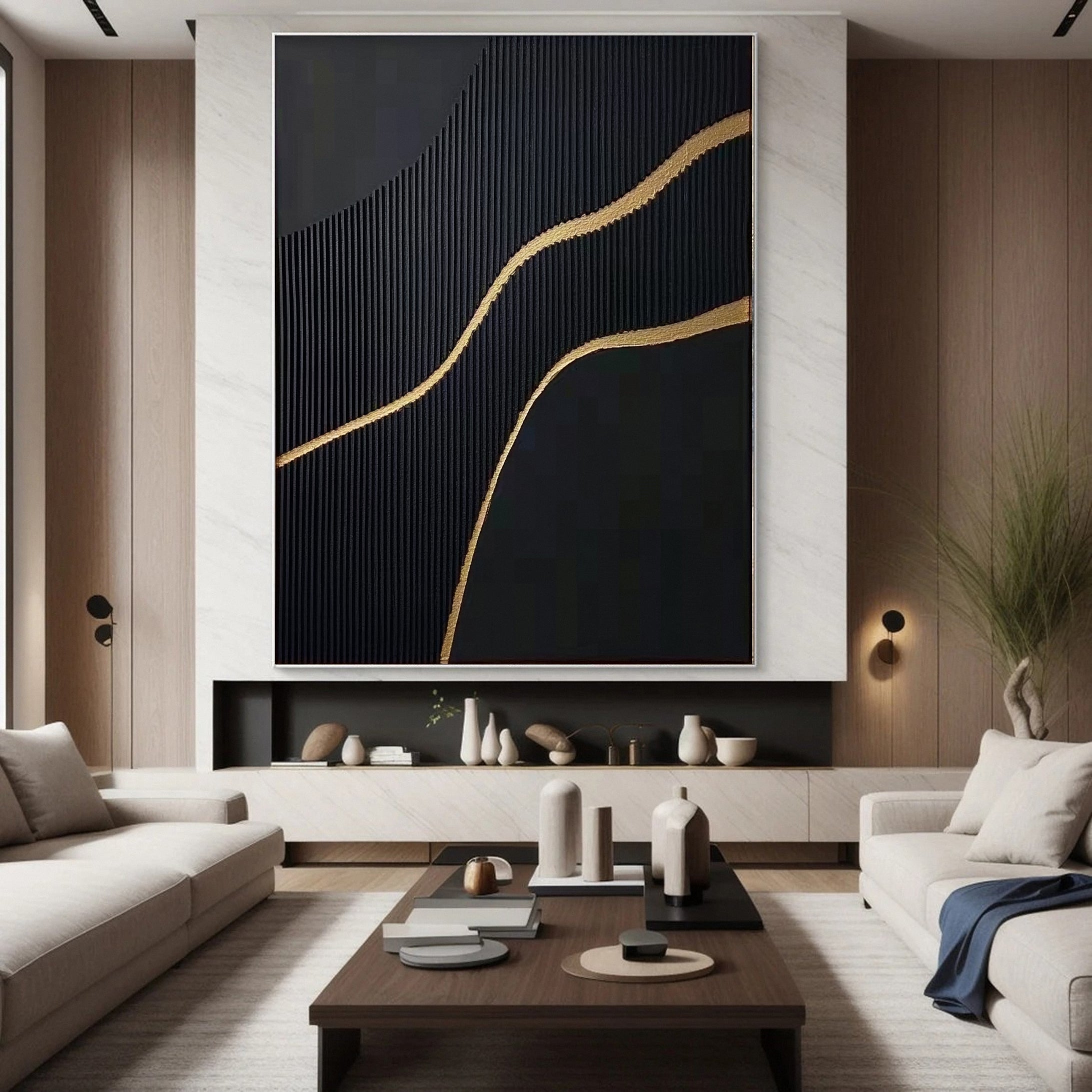 Luxury Black & Gold Abstract Art Modern Canvas for Home #MM128