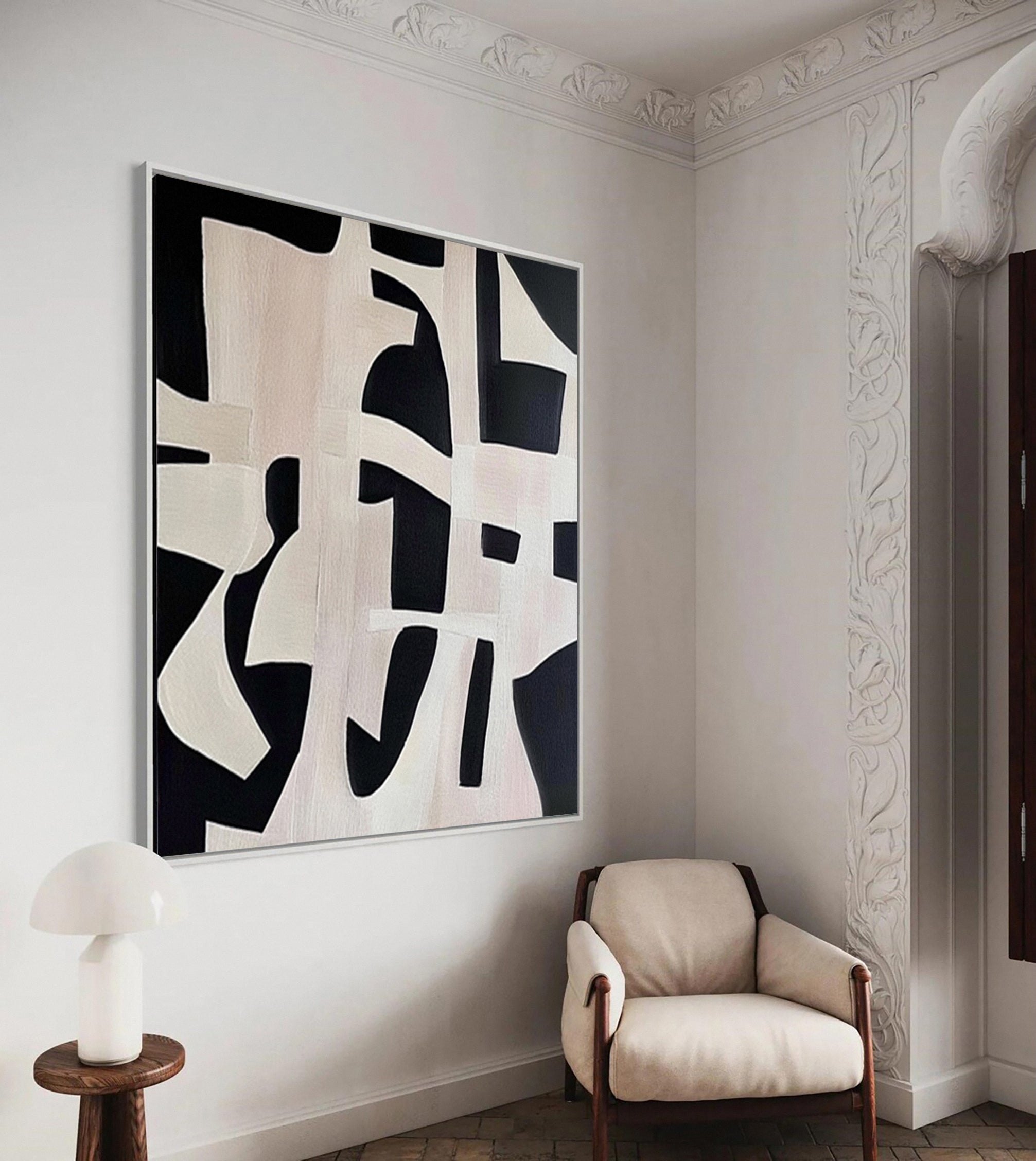 Minimalist Black and White Geometric Wabi Sabi Painting #MM135