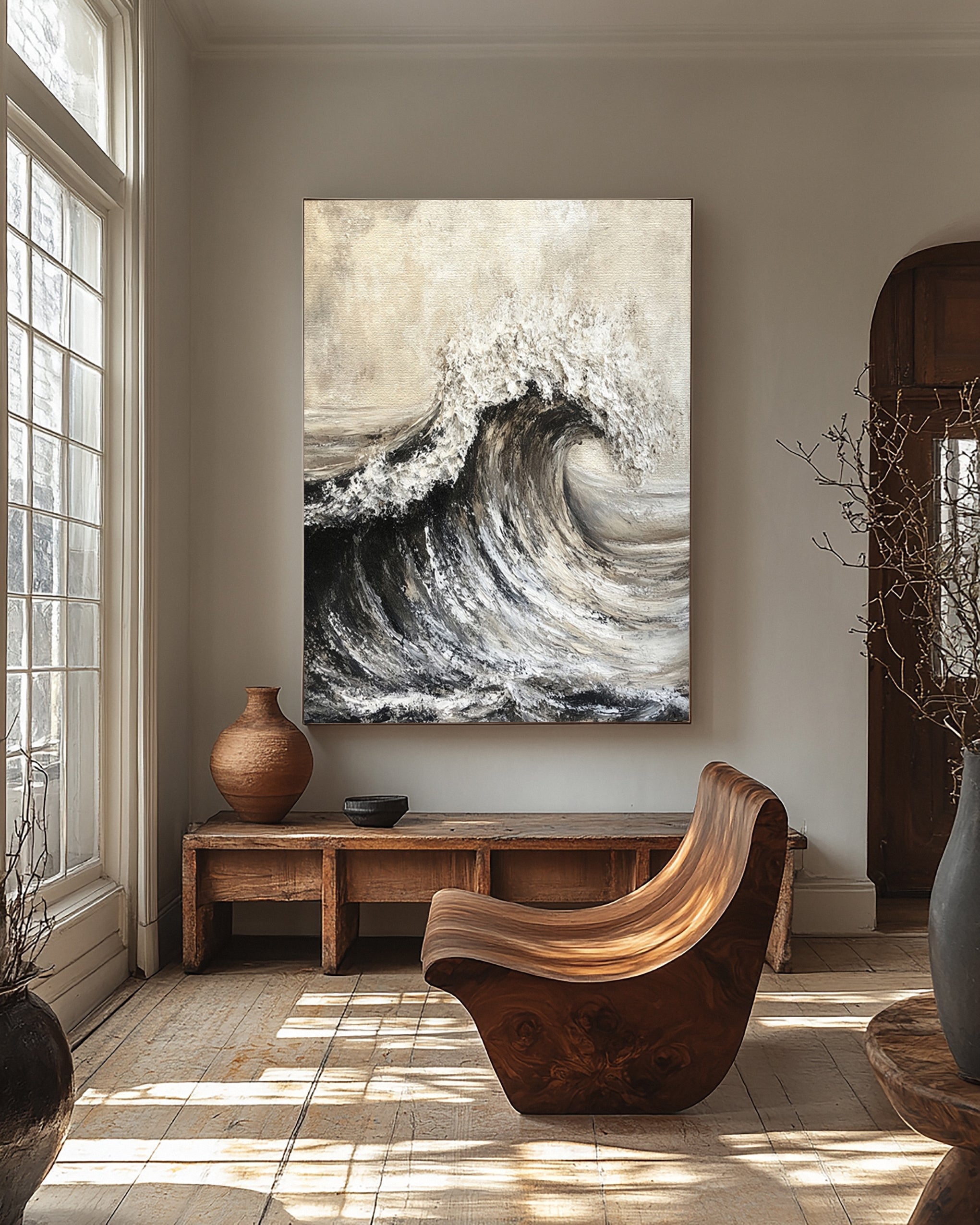 Modern Abstract Wave with Texture and Dramatic Monochrome #MM630