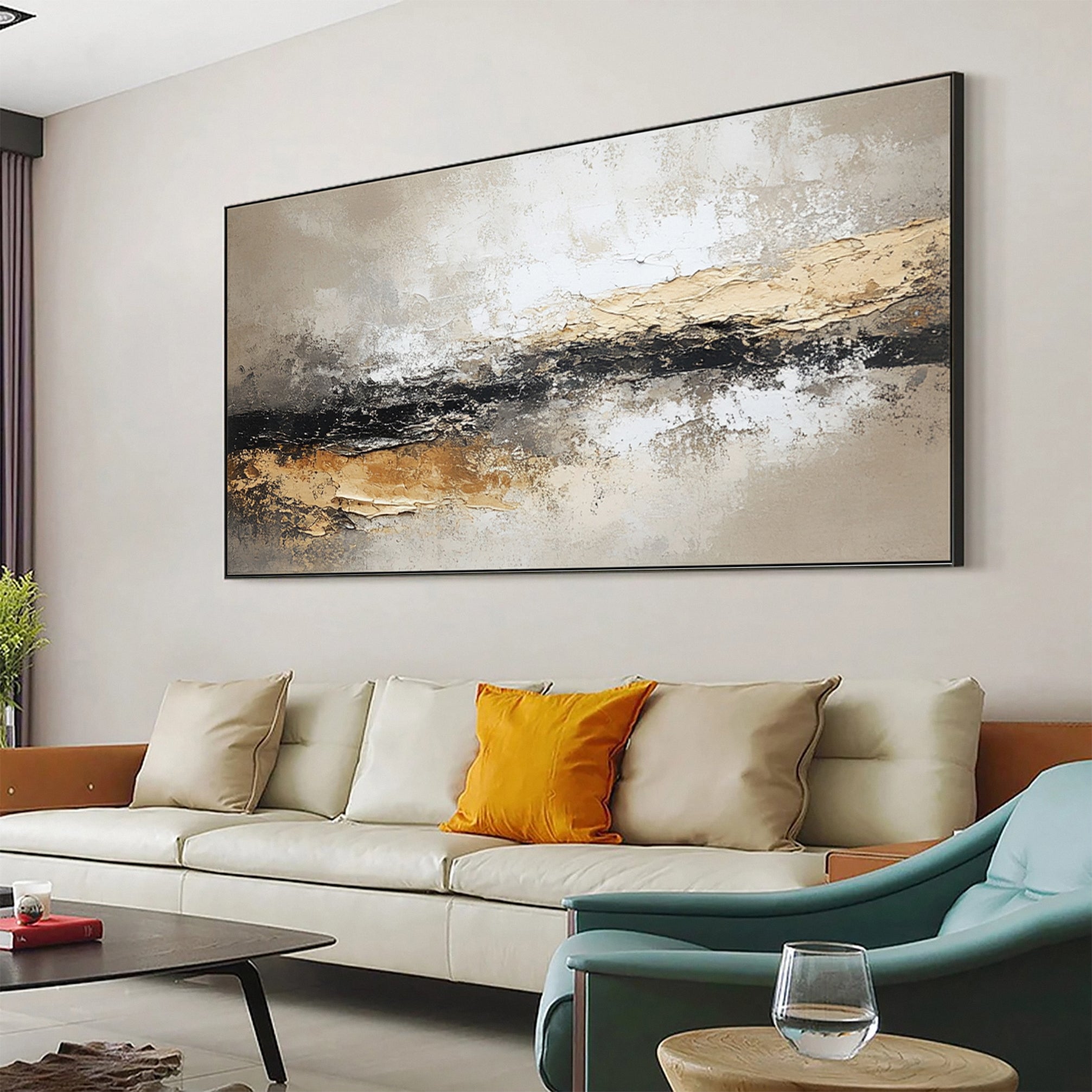 Large Neutral Abstract Wall Art for Living Room #AB027