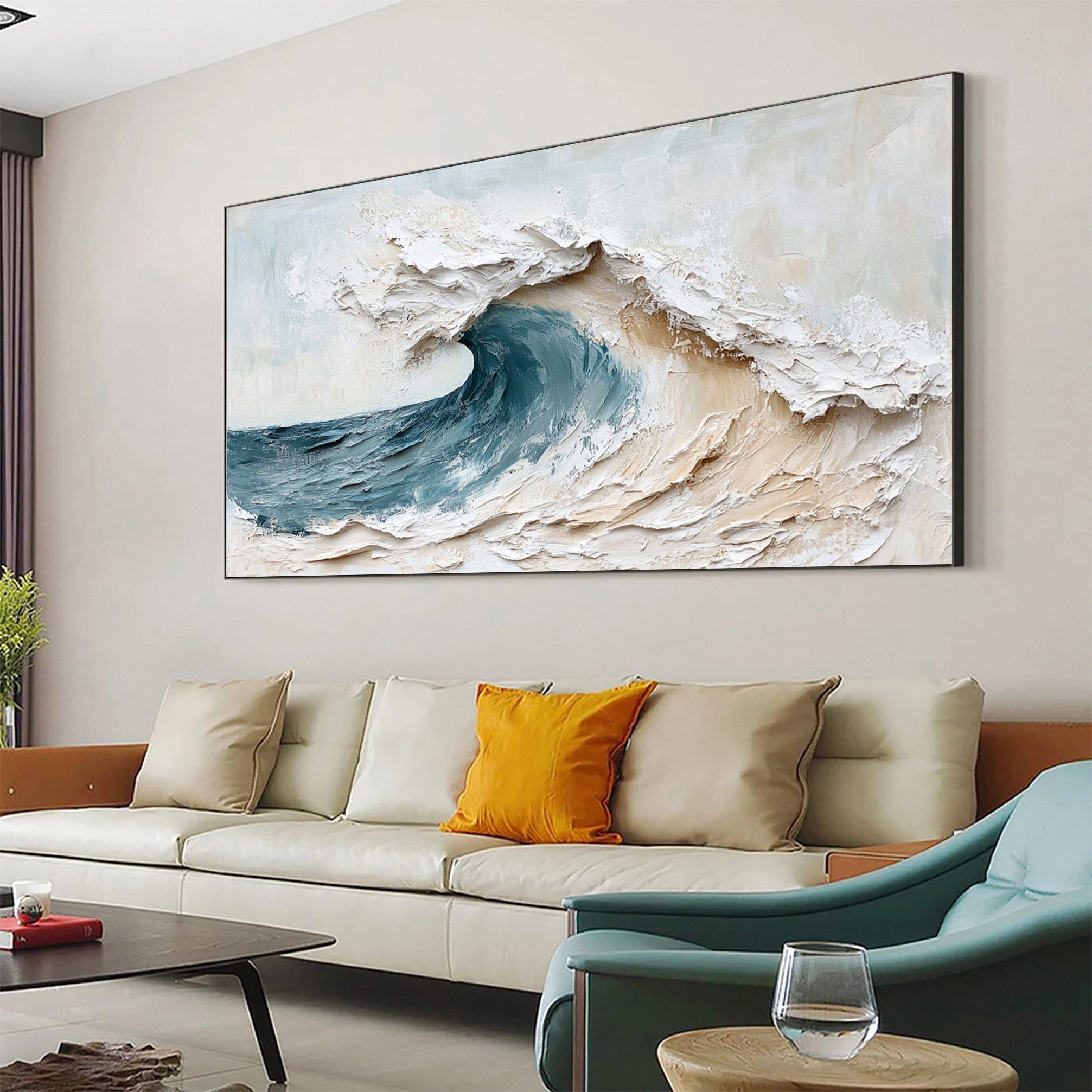 Large Textured Ocean Canvas Abstract Wave Wall Art #OP019