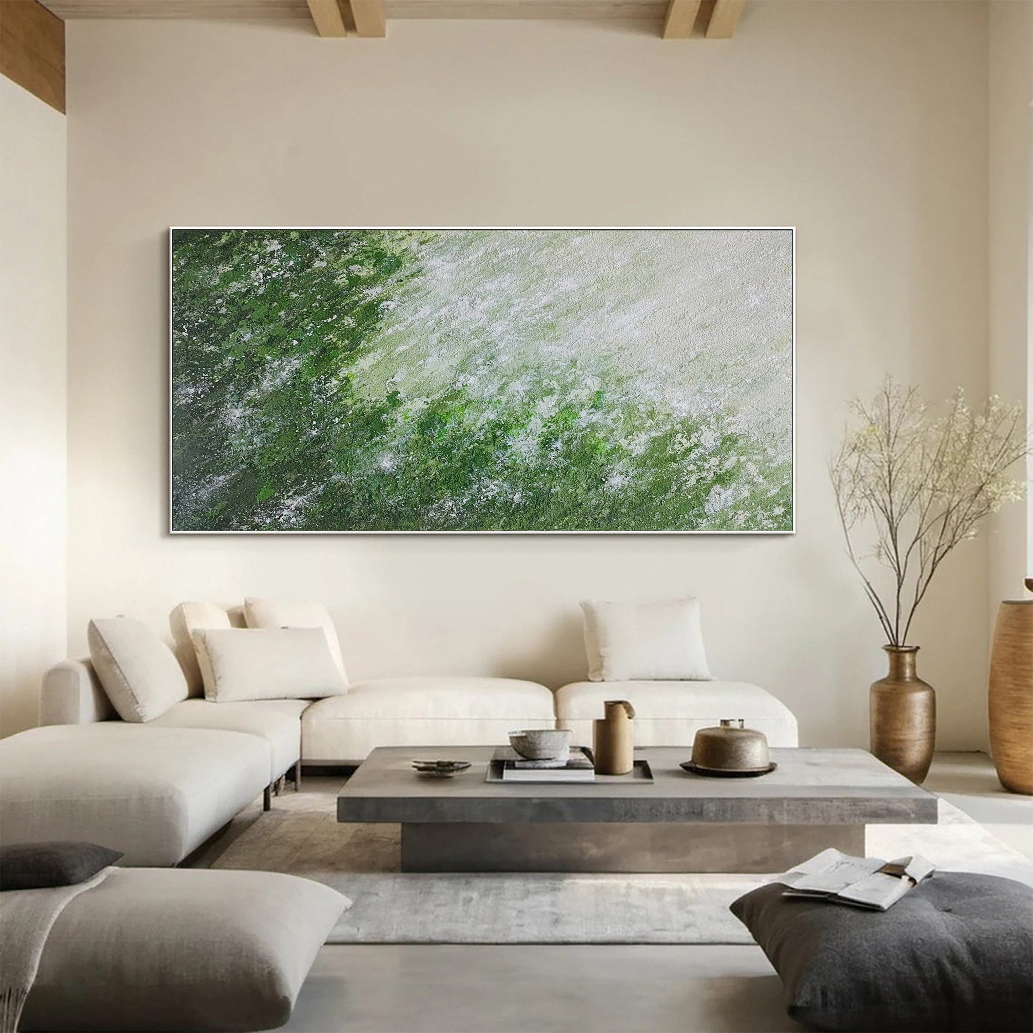 Contemporary Abstract Painting with Green and Neutral Blend #MM636
