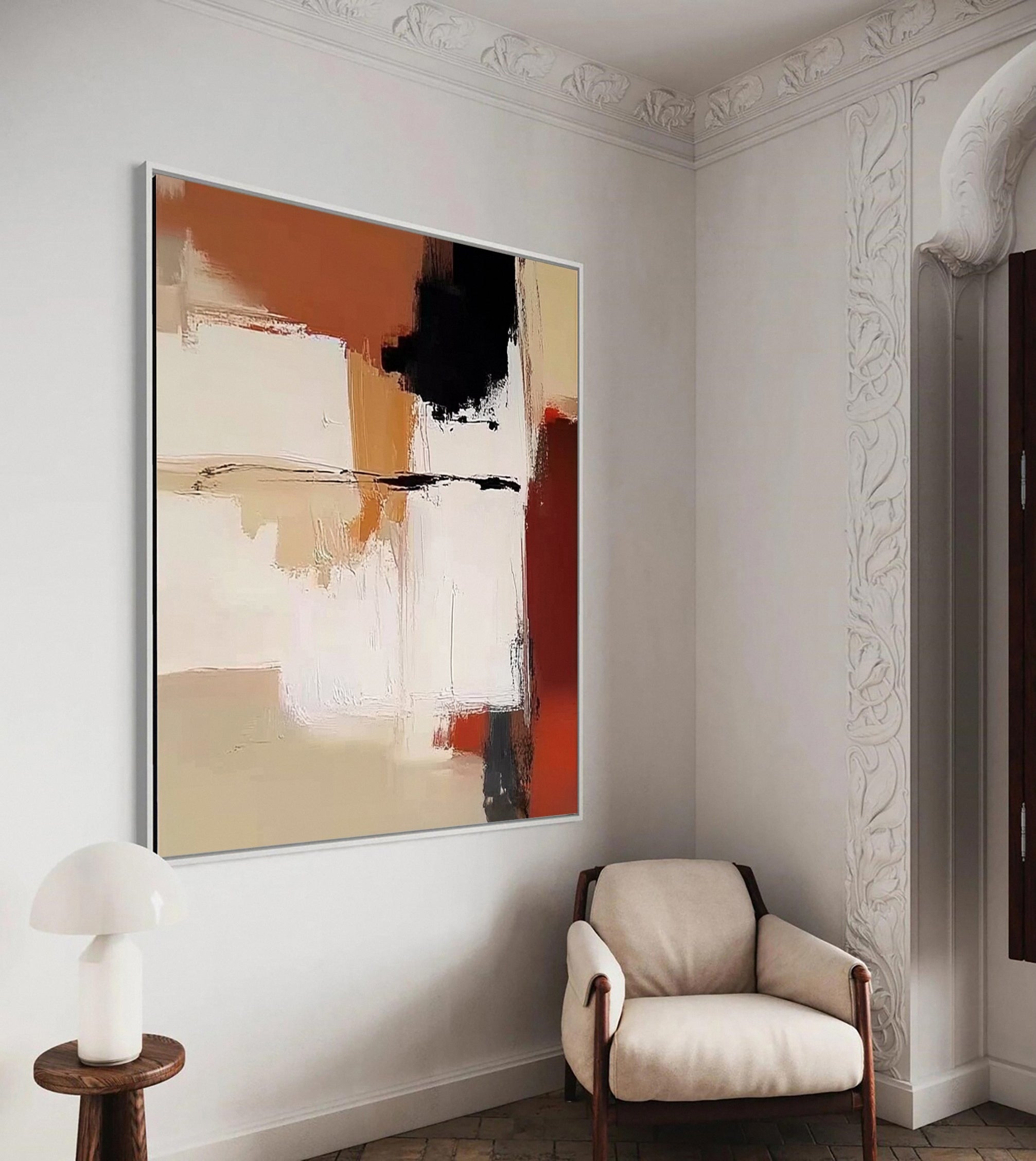 Modern Abstract Art Red and Neutral Tones Painting for House #MC027