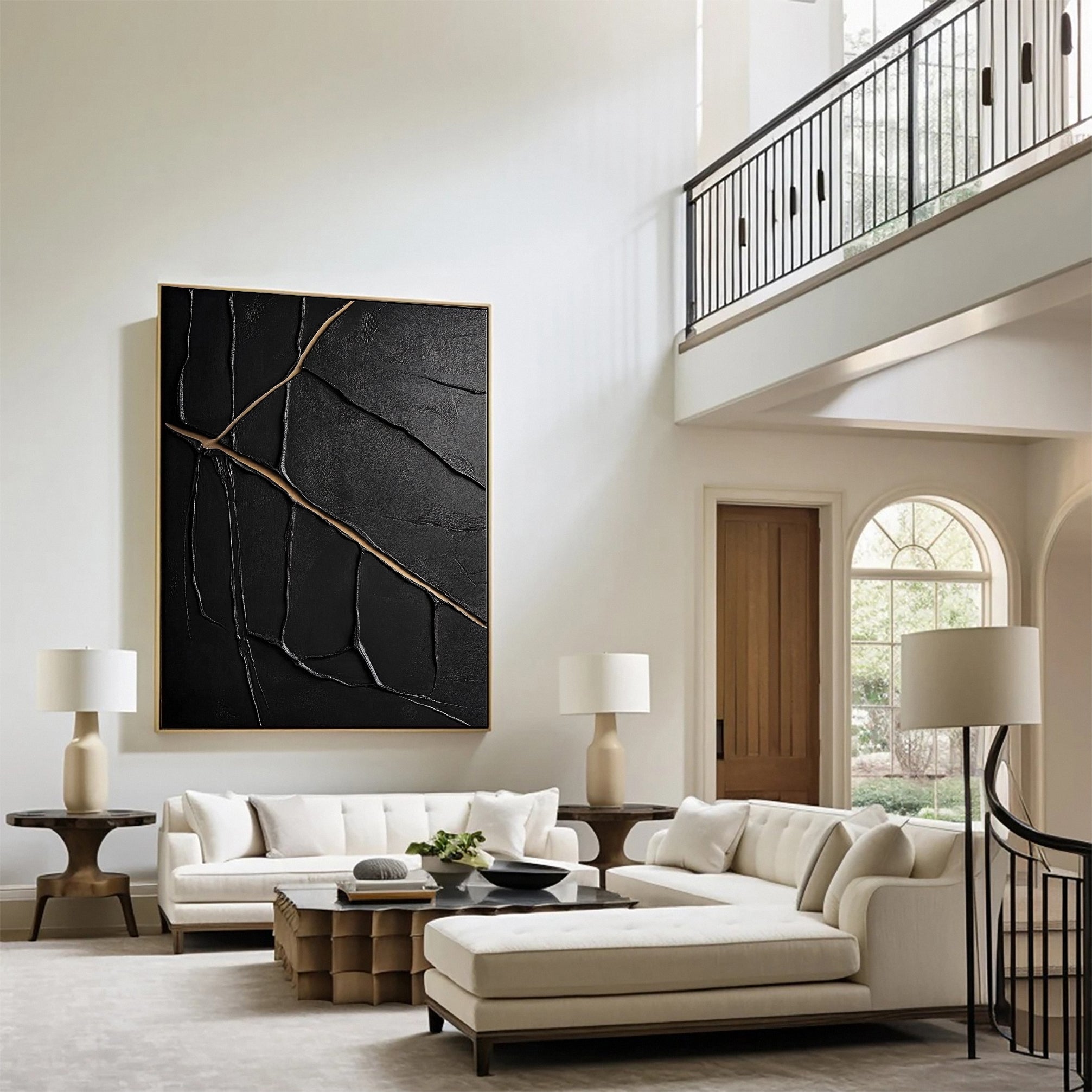 Textured Black and Gold Abstract Painting for Modern Spaces #MM110