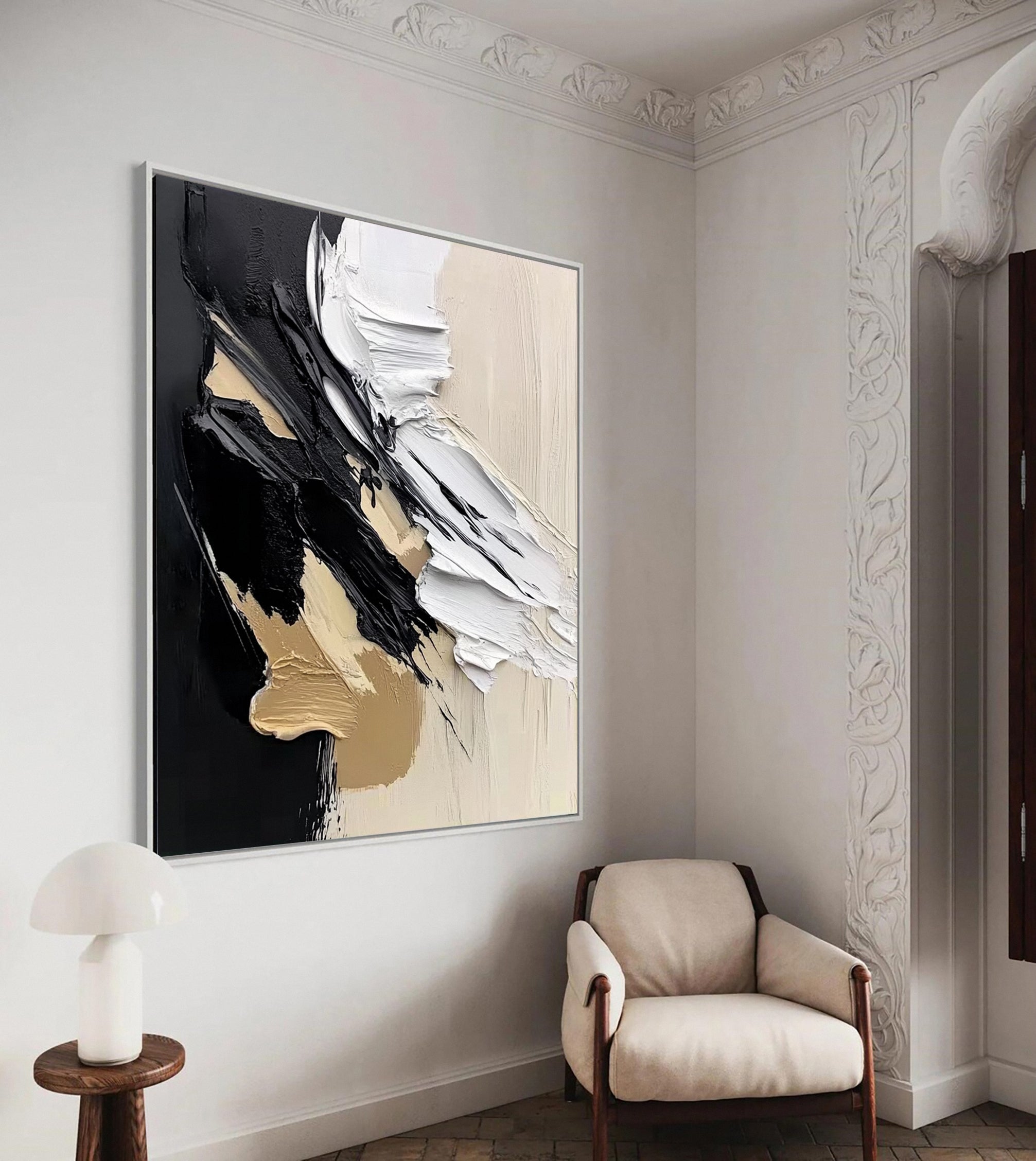 Neutral Tone Textured Art Black & White Statement Piece #MM152