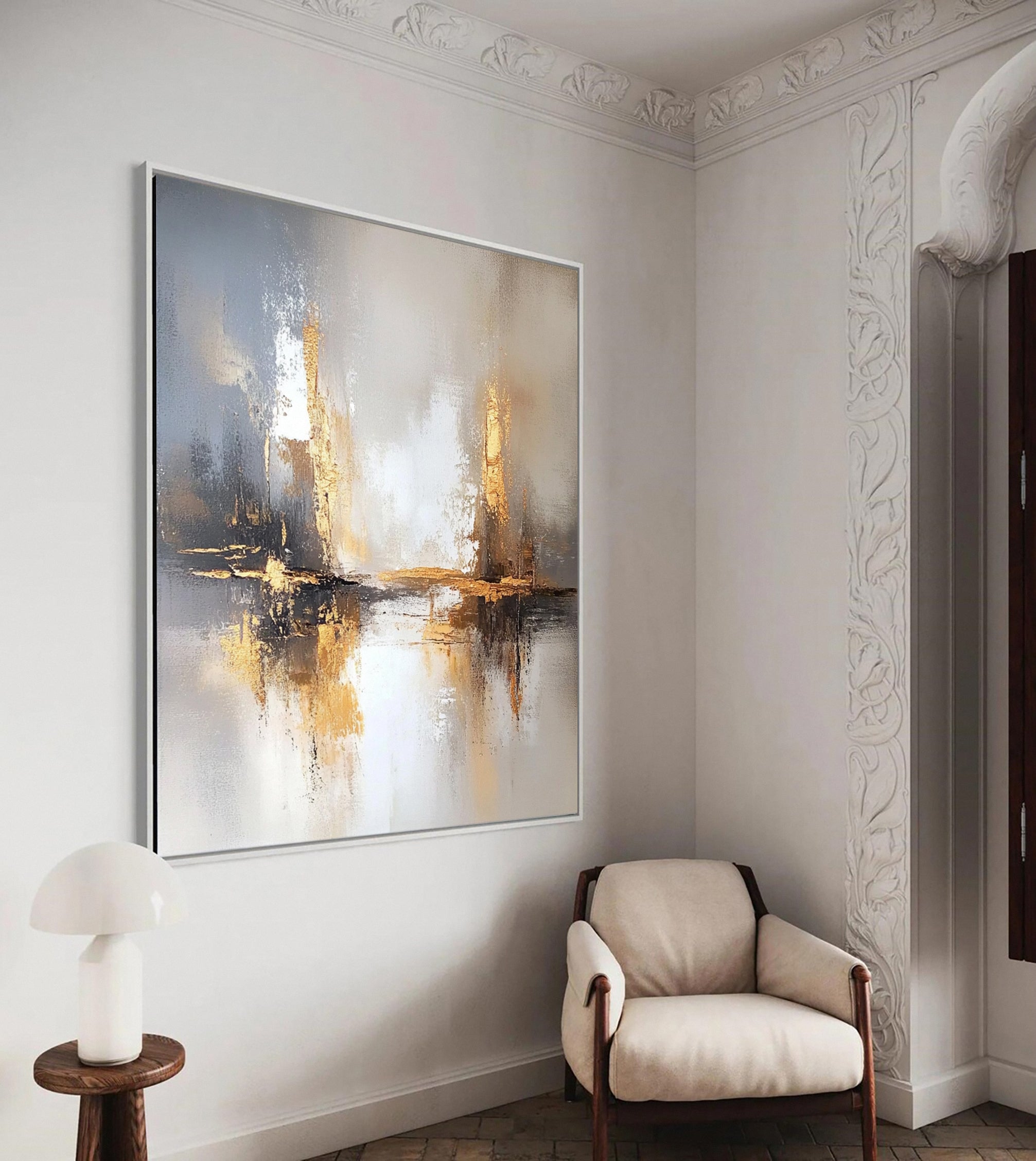 Luxury Abstract Art with Gold & Neutral Palette #AB053