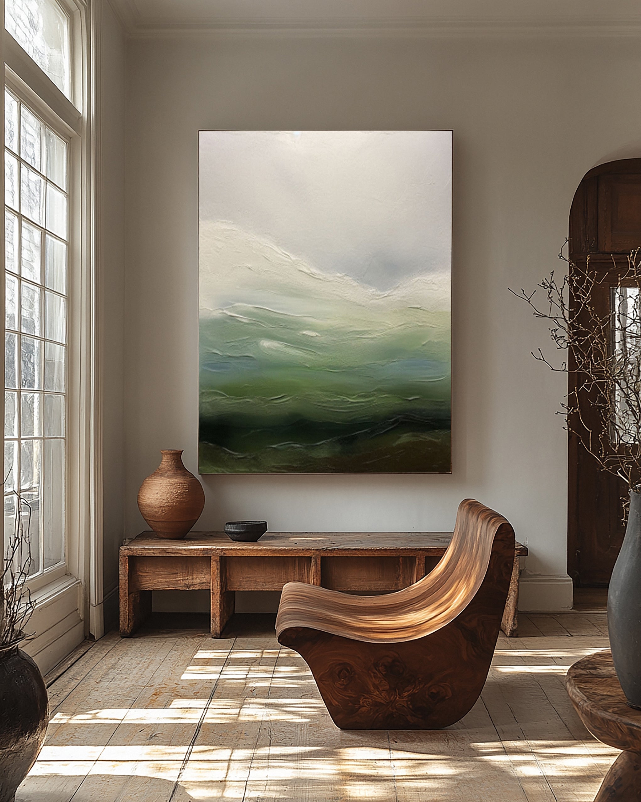 Abstract Landscape Canvas with Blended Green and Blue Tones #MM616