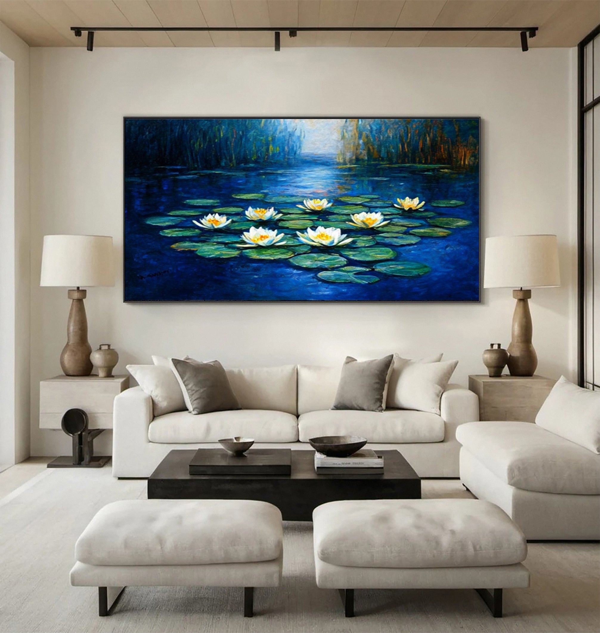 Tranquil Water Lily Pond: Serene Art with White Blooms #MM643