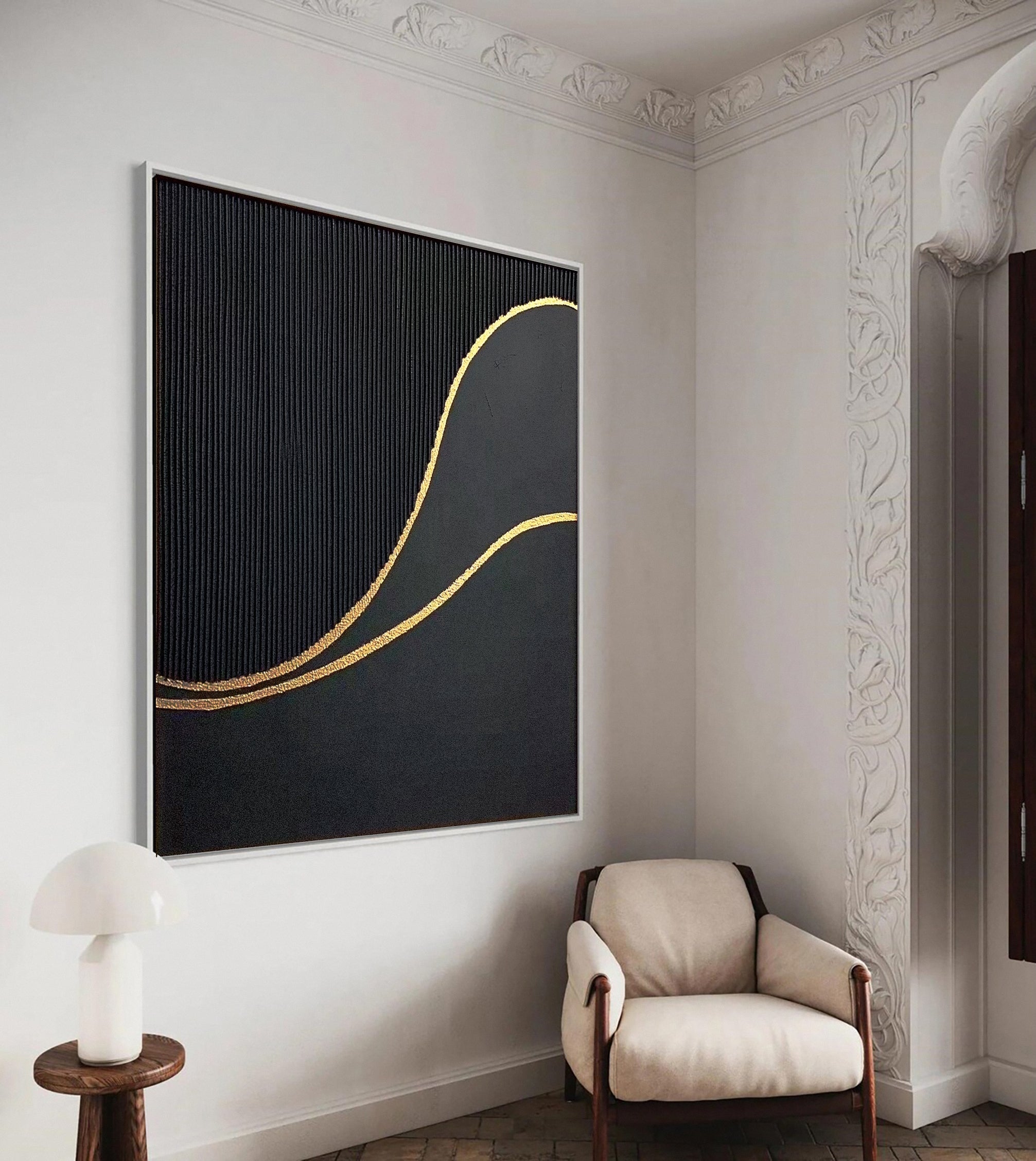 Elegant Black and Gold Abstract Painting #MM124