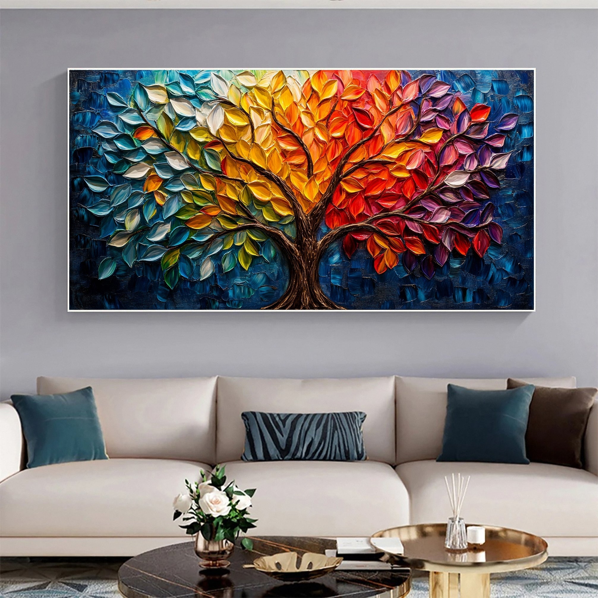 Colorful Tree of Life Wall Art Modern Abstract Painting #TP026