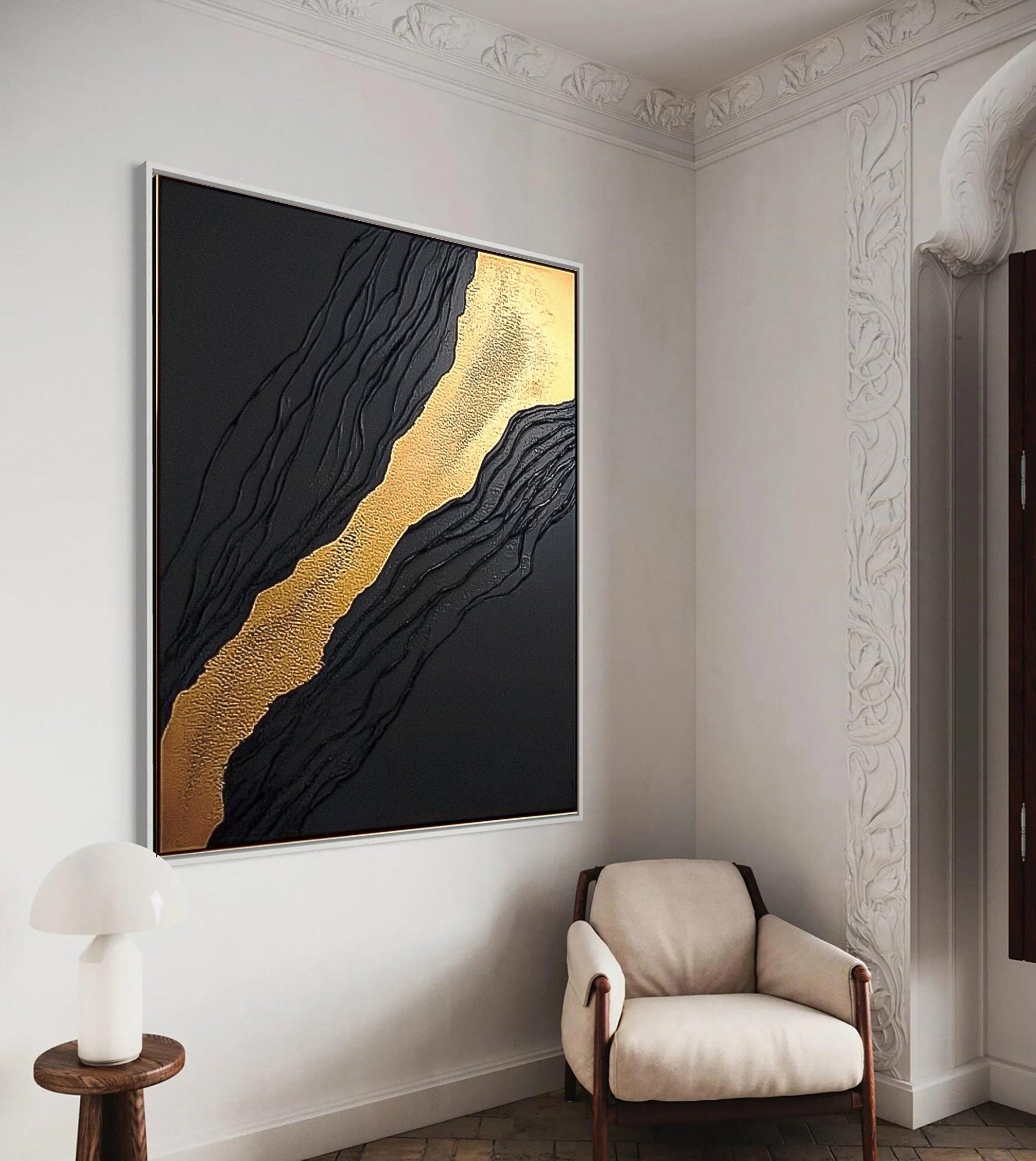 Luxurious Black & Gold Abstract Wall Art for Living Room #MM130