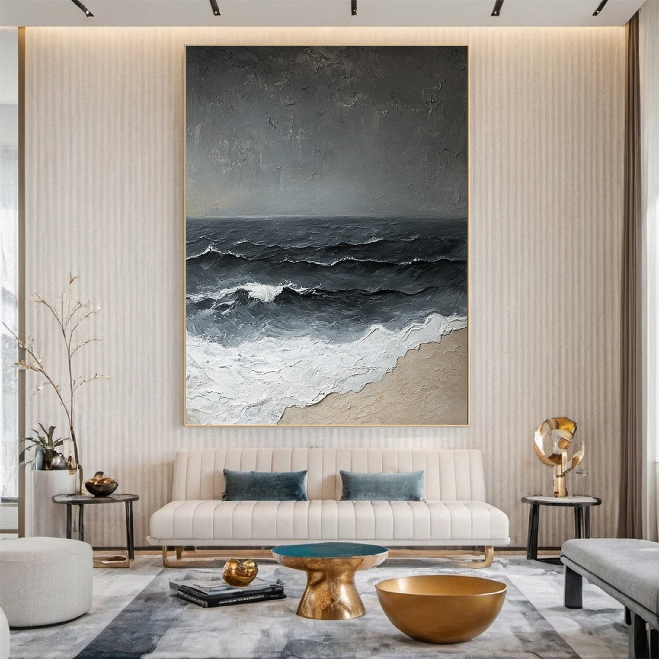 Textured Stormy Ocean Canvas Abstract Coastal Wall Decor #OP036