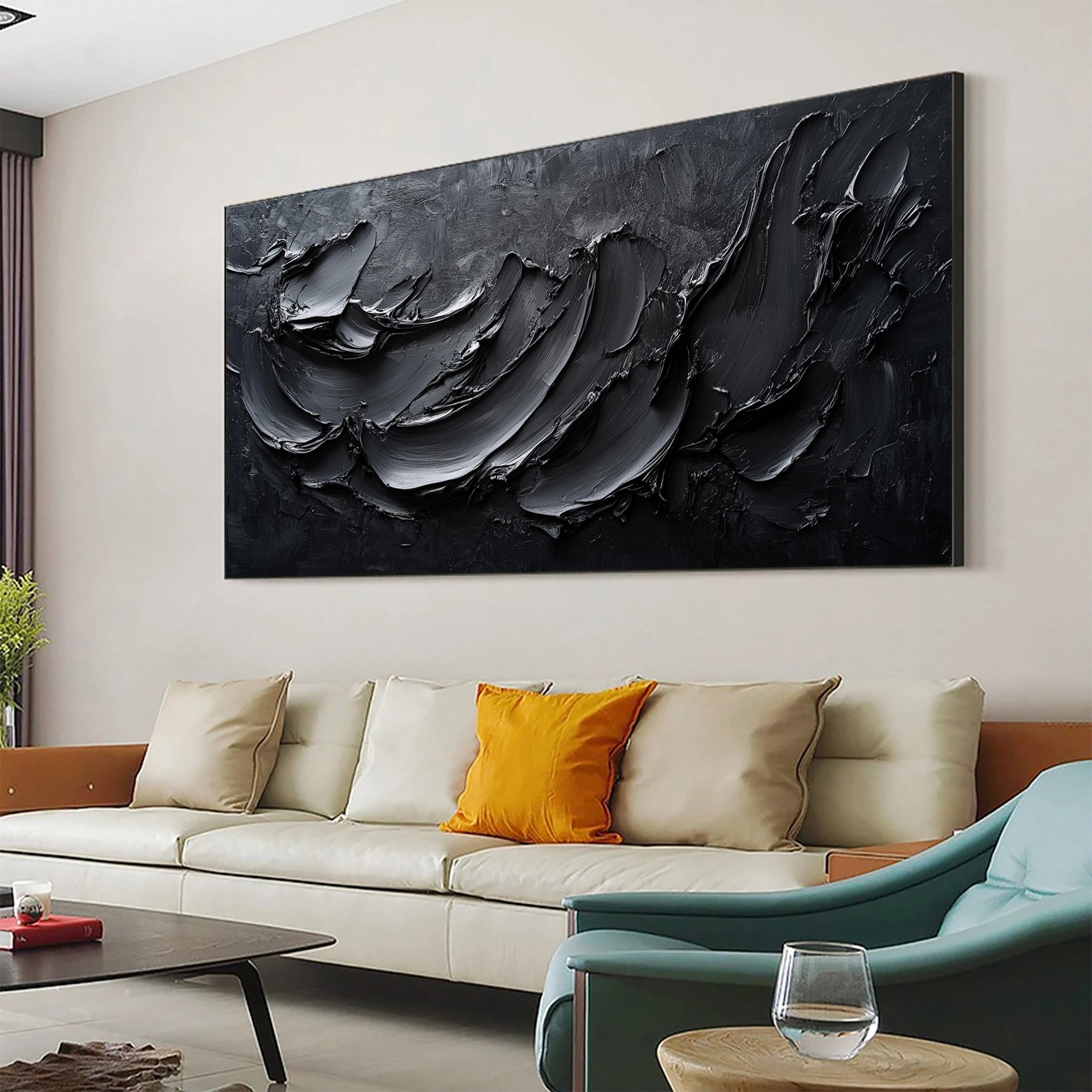 Luxurious Black Textured Artwork Modern Home Decor #MM111