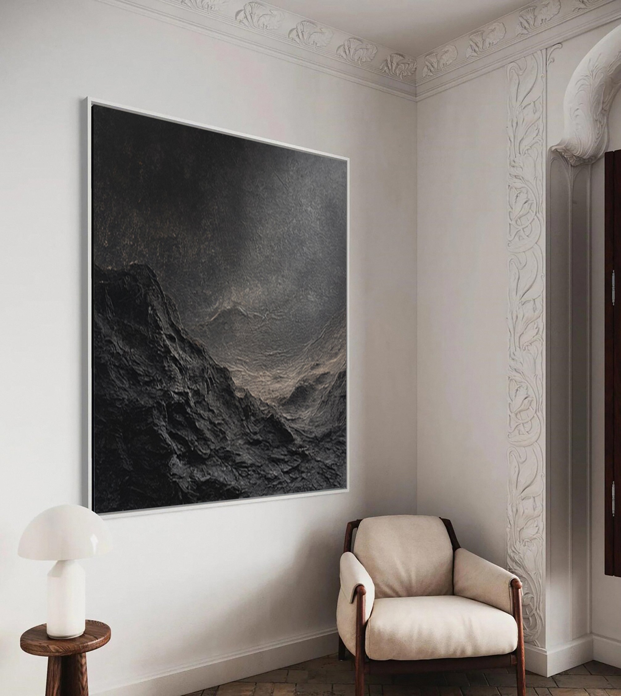 Dynamic Dark-Toned Abstract Painting for Elegant Spaces #MM148