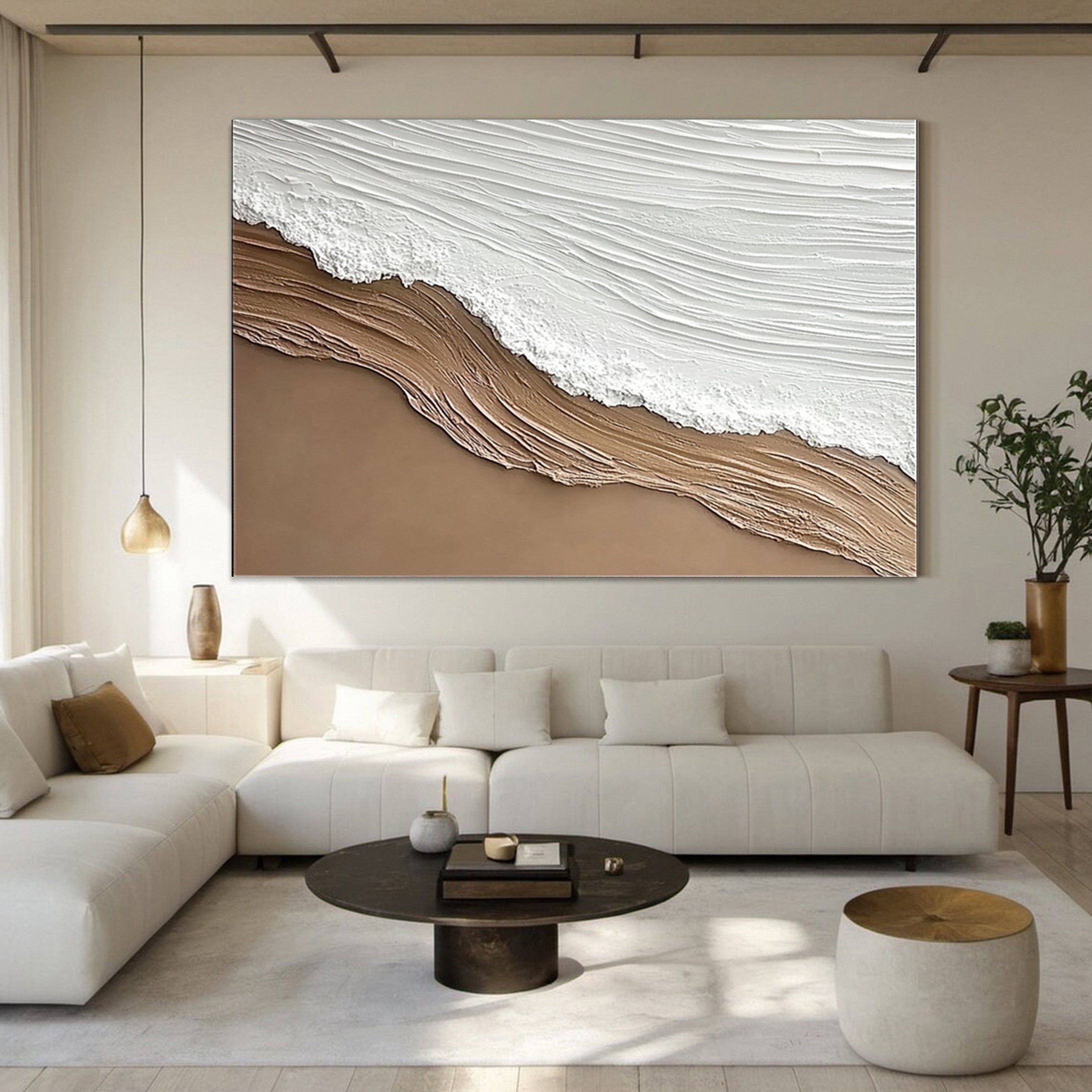 Luxury Coastal Canvas Minimalist Textured Beach Art #OP035