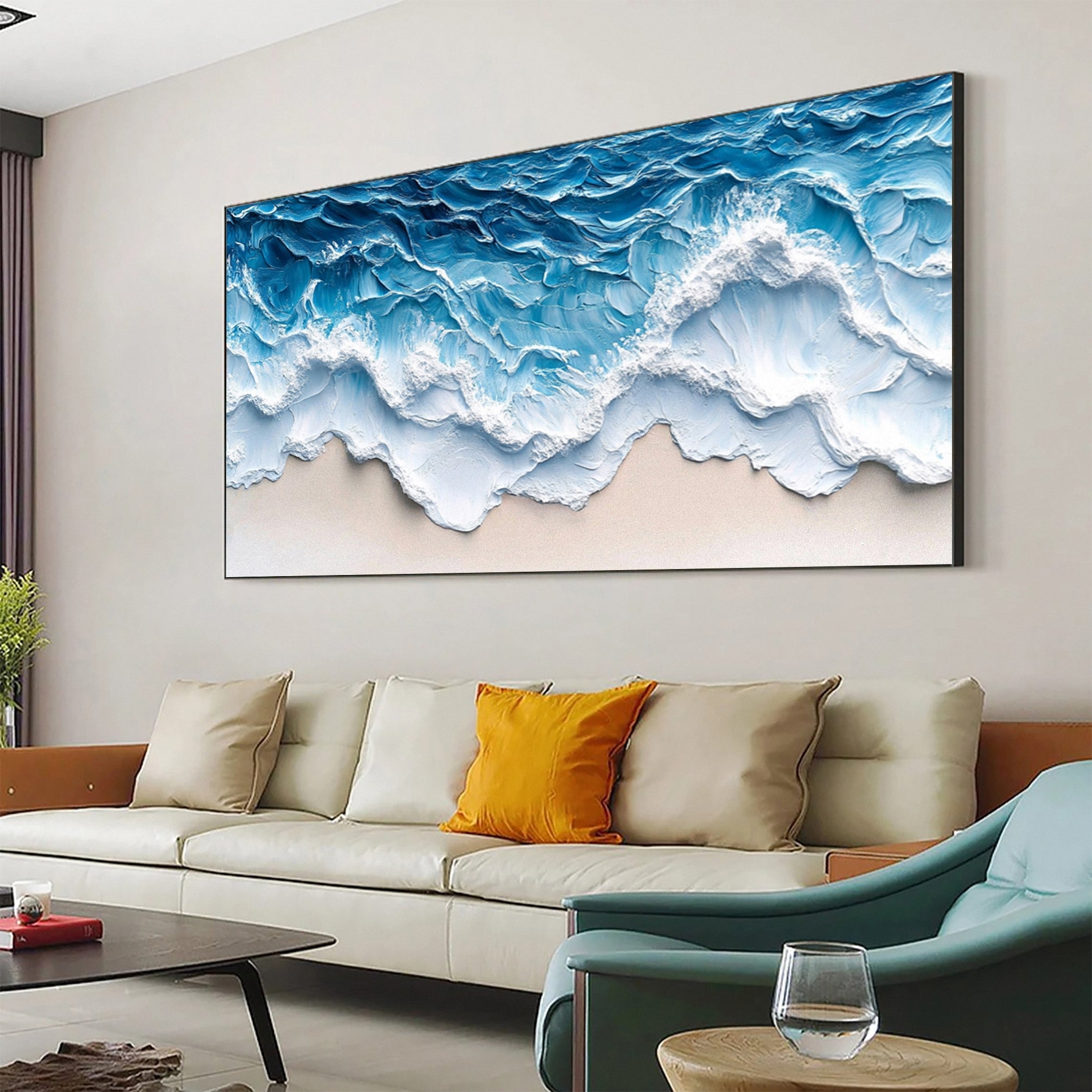 Handmade Beach Wave Painting Coastal Canvas Art for Home #OP008