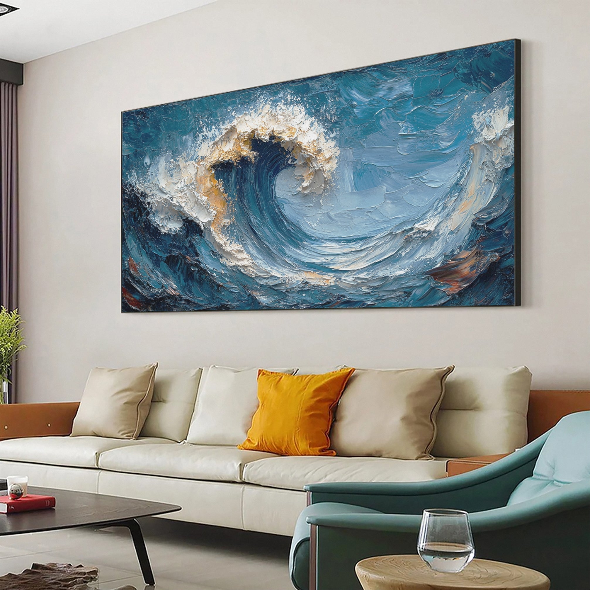 Large Abstract Ocean Wave Canvas Dynamic Coastal Wall Art #OP028