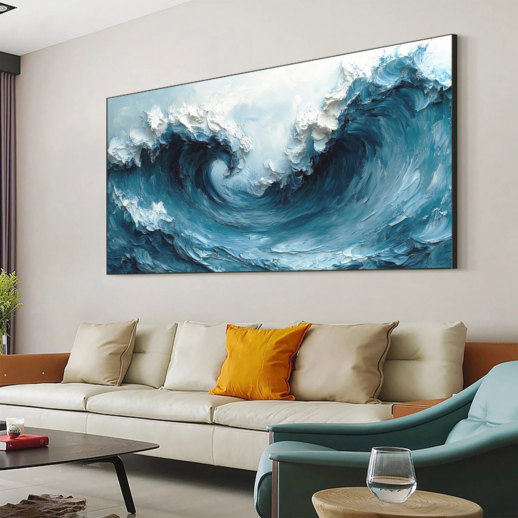 Large Coastal Wave Canvas Art Abstract Ocean Painting #OP029