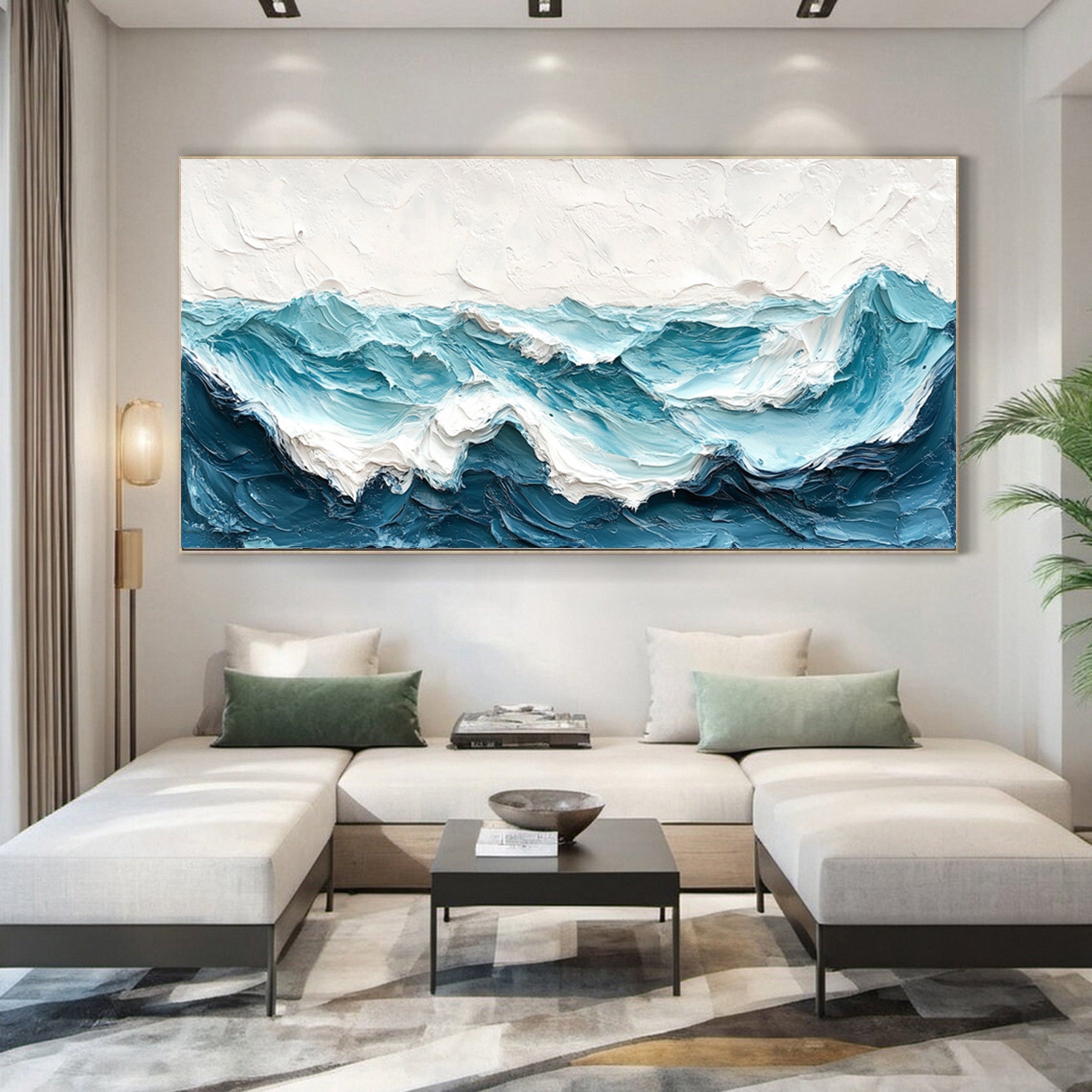 Modern Ocean Wall Art Large Textured Wave Canvas for House #OP027