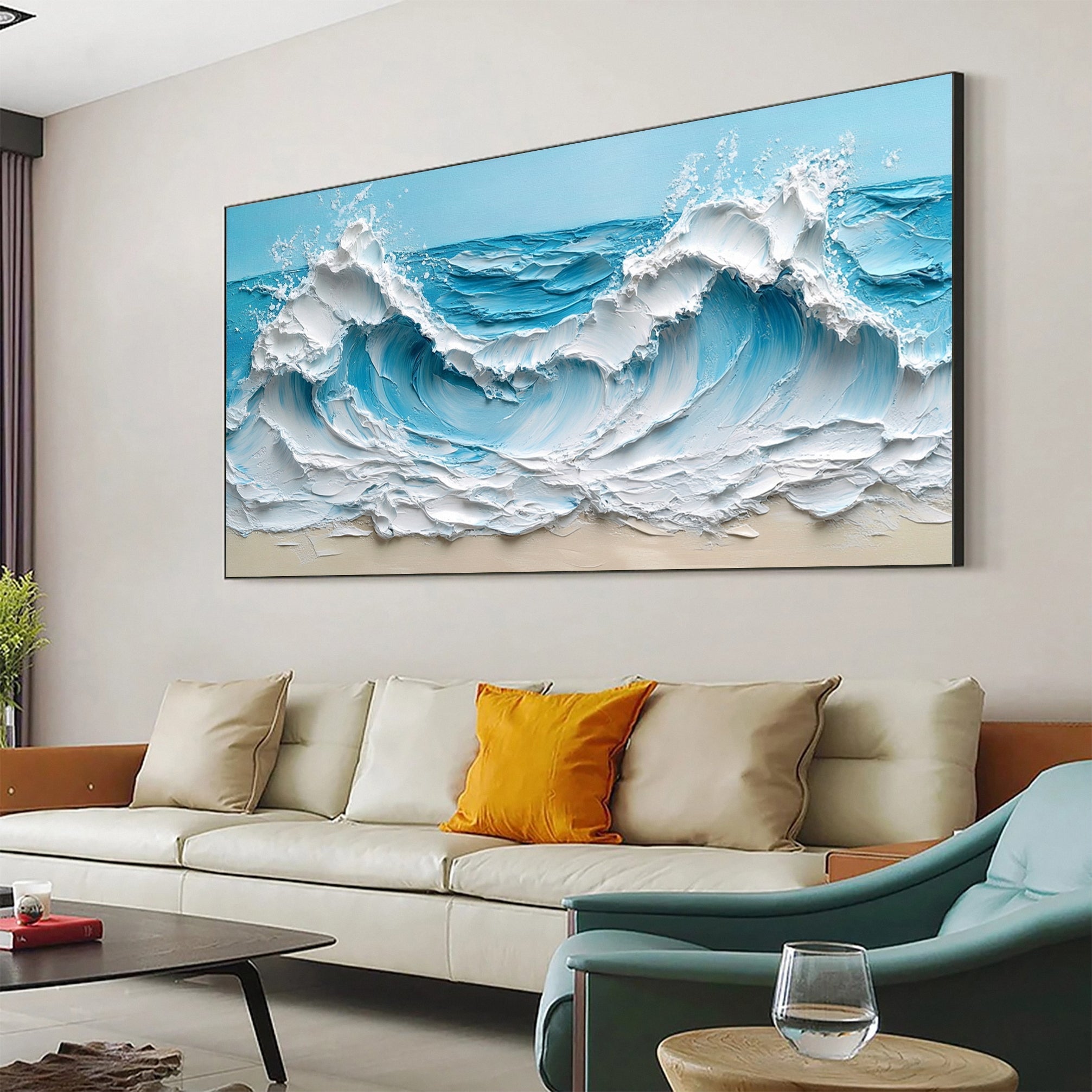 Large Abstract Ocean Wave Canvas Coastal Wall Art Decor #OP015