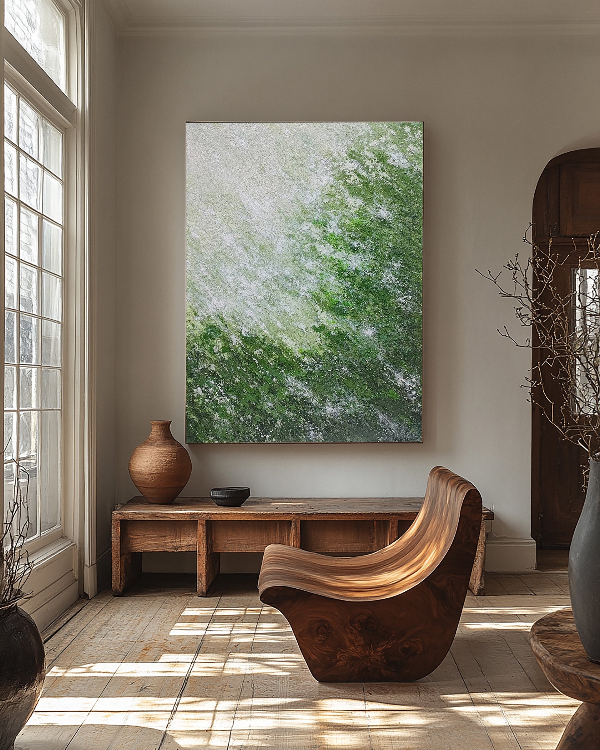 Quiet Verdant Diffusion: Contemporary Abstract Art with Green #MM637