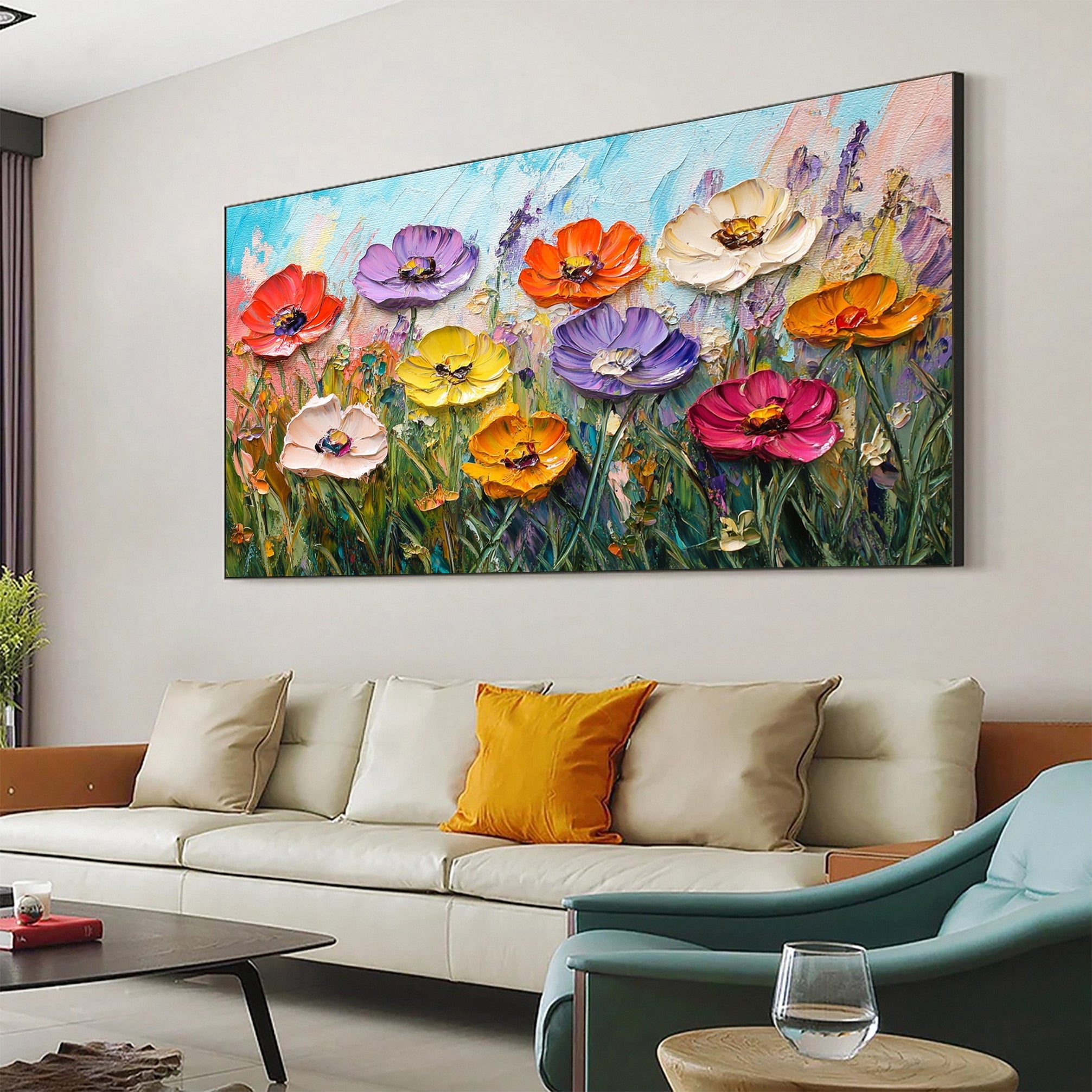 Vibrant Floral Abstract Painting for Contemporary Homes #FB029