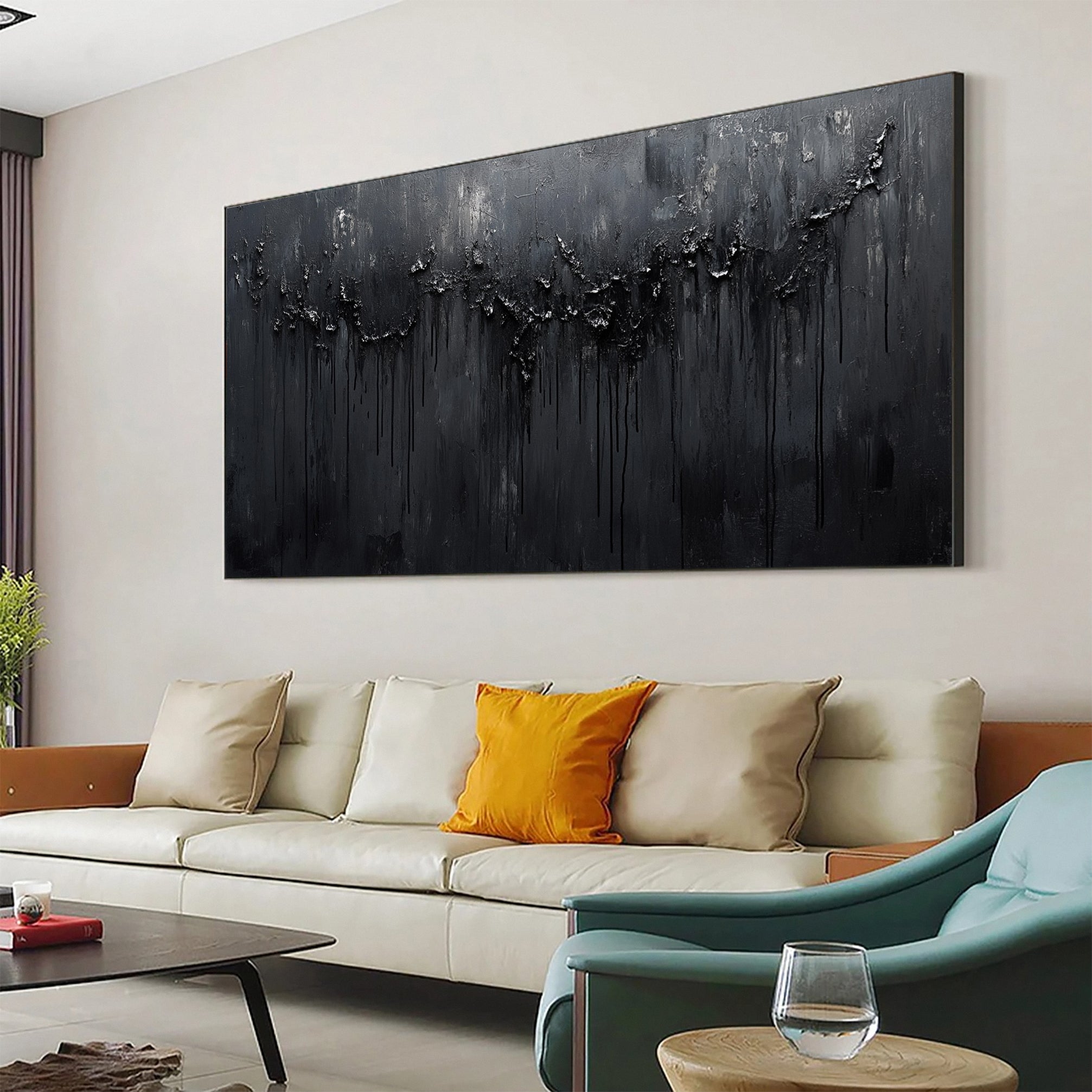 Modern Black Textured Wall Art for Living Room Decor #MM112