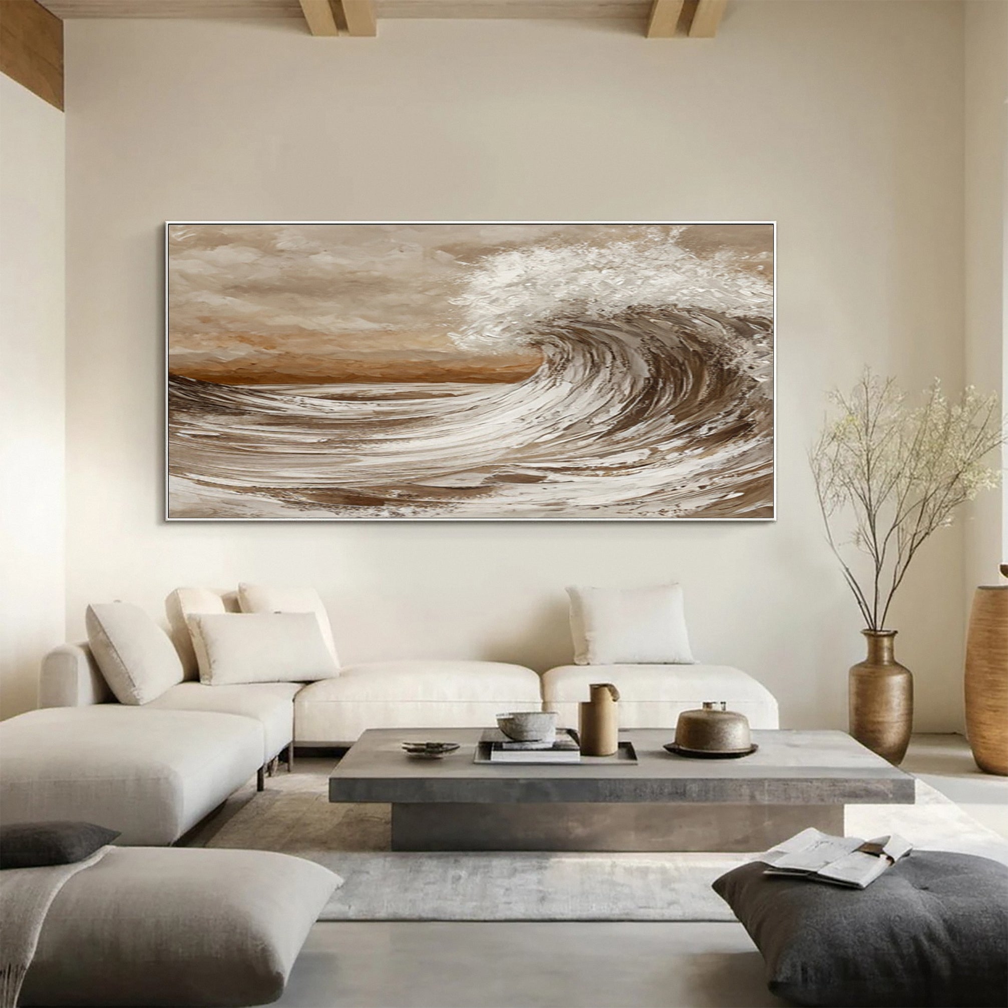 Sculpted Seascape in Earth Tones: Abstract Ocean Wave Relief #MM615