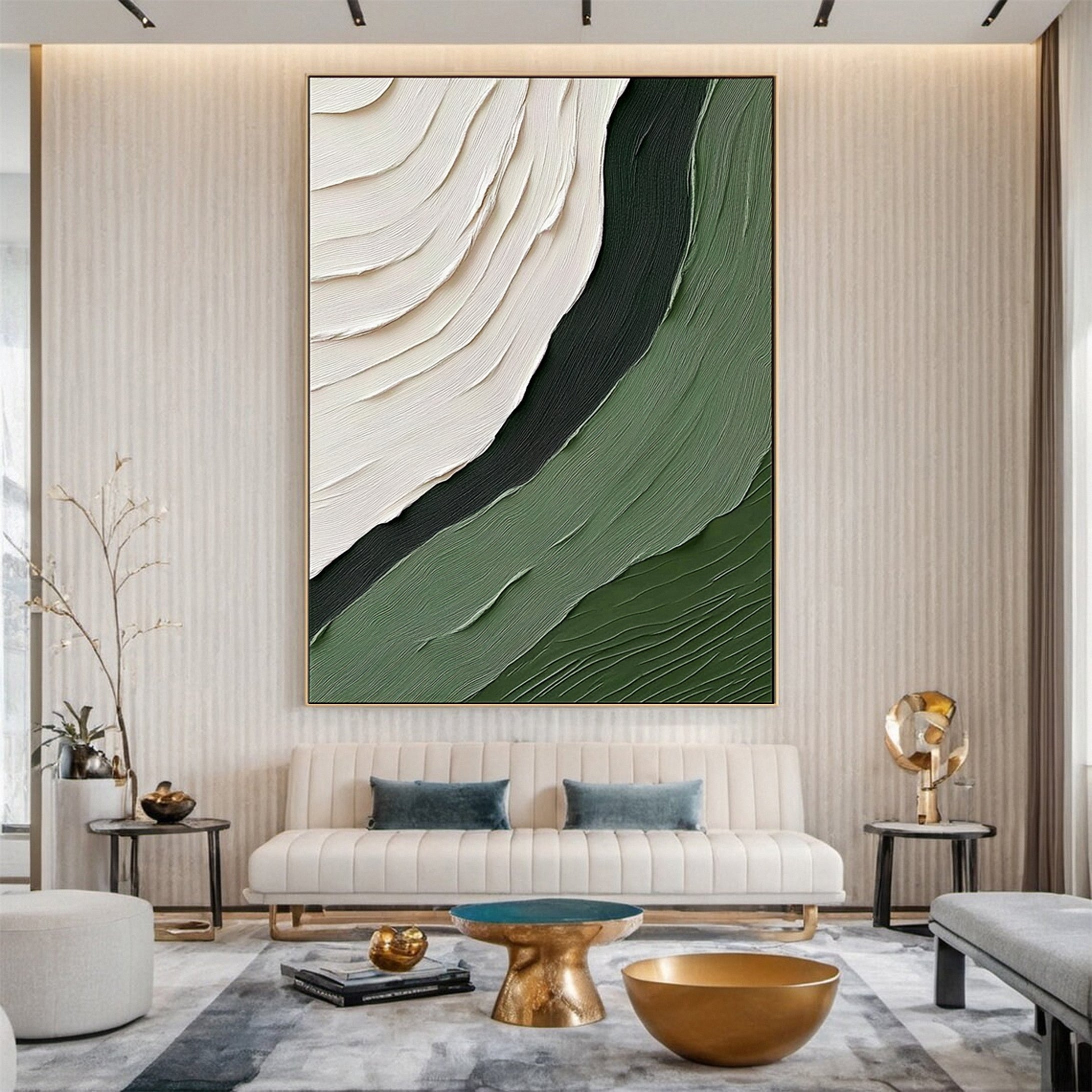 Green and White Abstract Textured Art