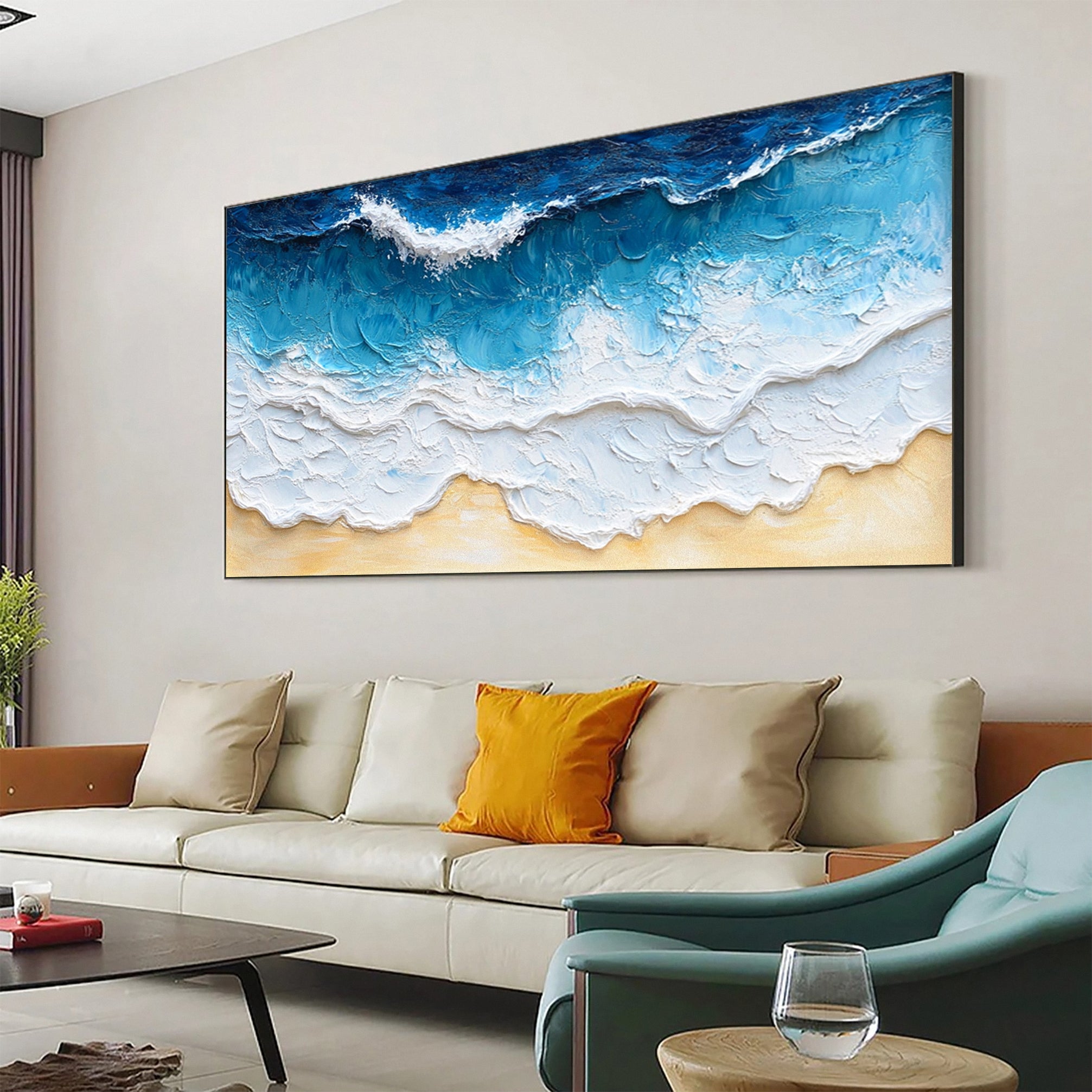 Textured Ocean Wave Canvas Vibrant Coastal Wall Art for Home #OP007