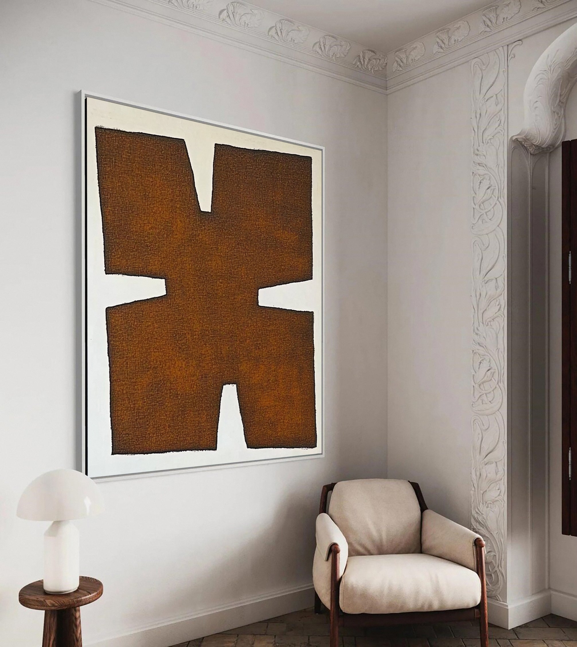 Dynamic Brown and White Geometric Abstract Painting #MM144