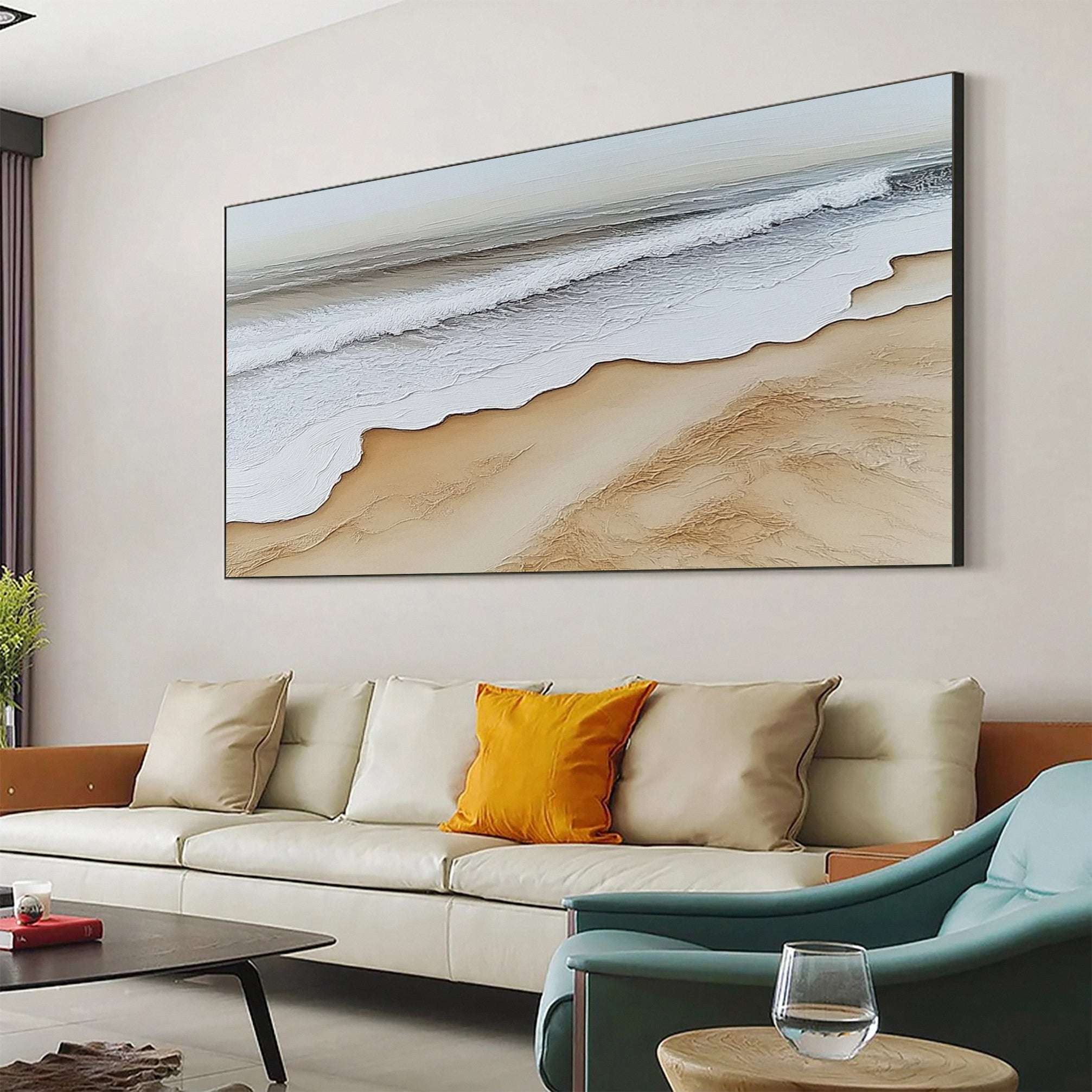 Luxury Beach Shoreline Canvas Textured Coastal Wave Art #OP051