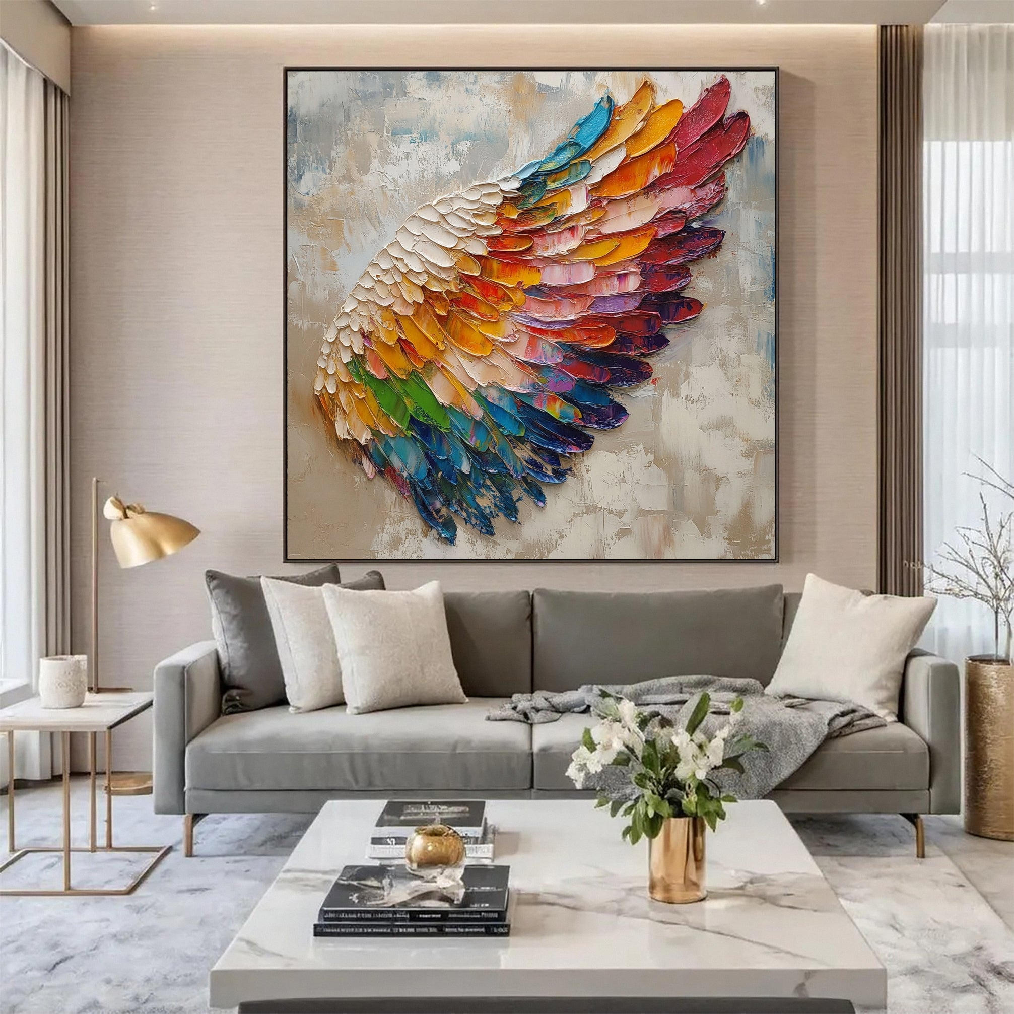 Large Colorful Wing Abstract Art Modern Textured Canvas #MM155