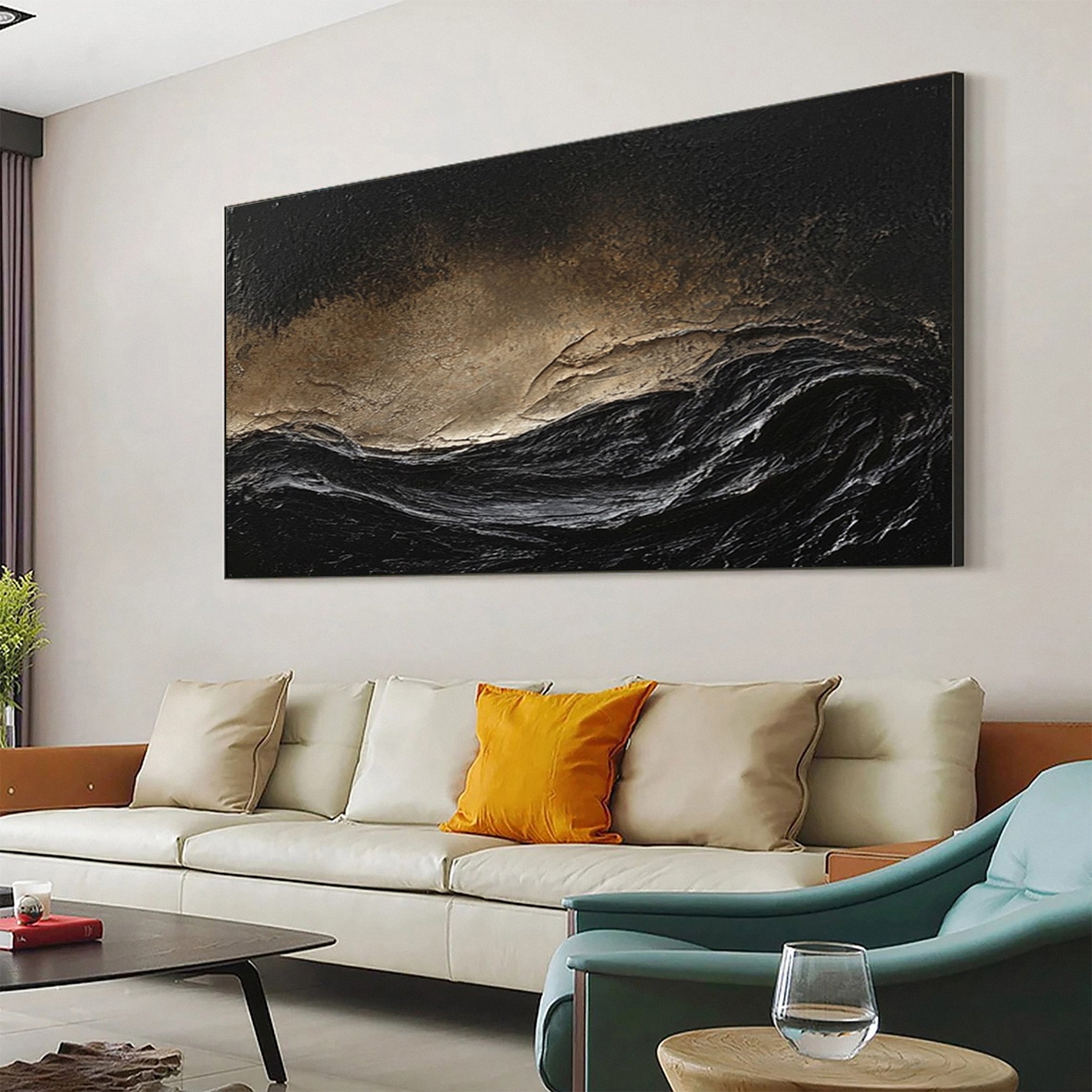 Dynamic Dark Wave Abstract Painting for Elegant Spaces #MM147