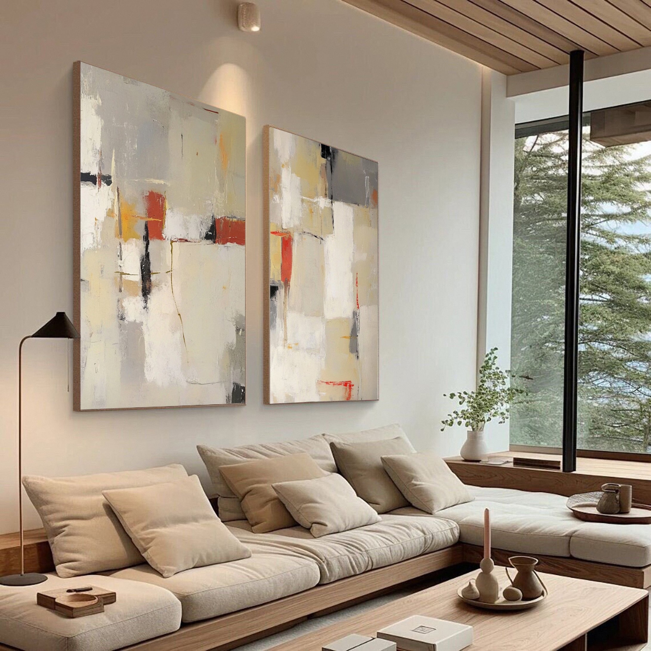 Modern Abstract Painting Neutral Wall Art for Living Room #MMS054