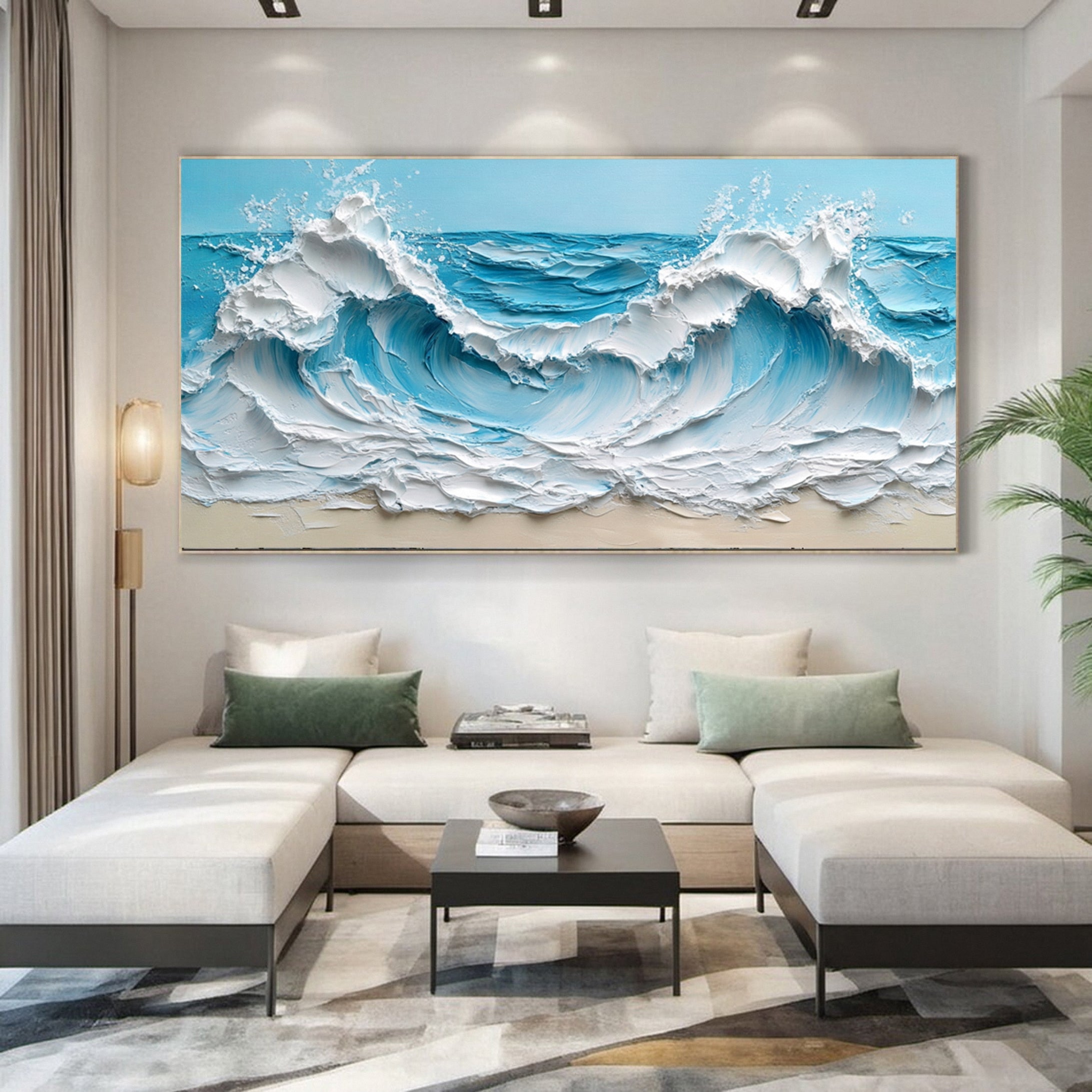 Large Abstract Ocean Wave Canvas Coastal Wall Art Decor #OP015