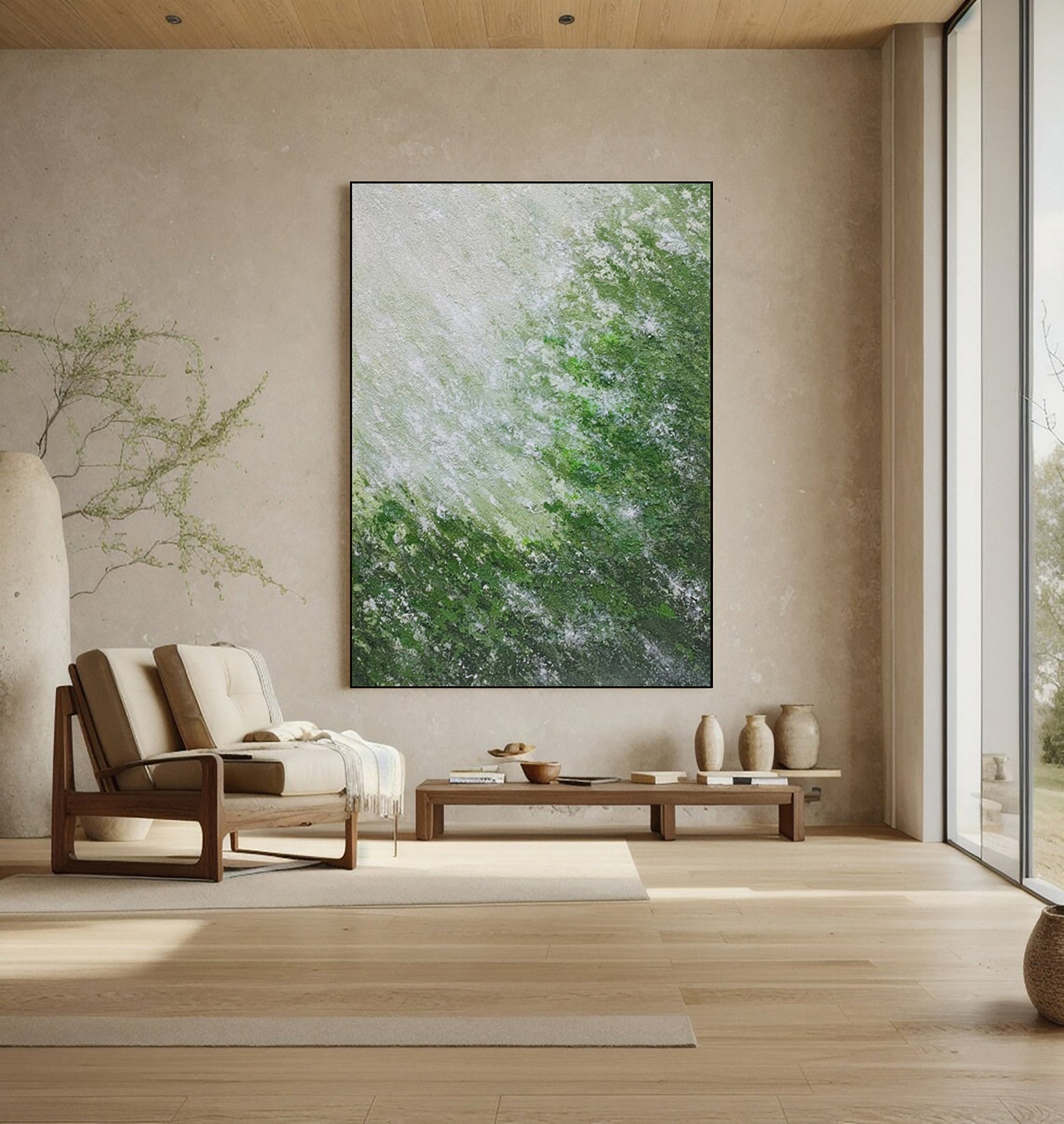 Quiet Verdant Diffusion: Contemporary Abstract Art with Green #MM637