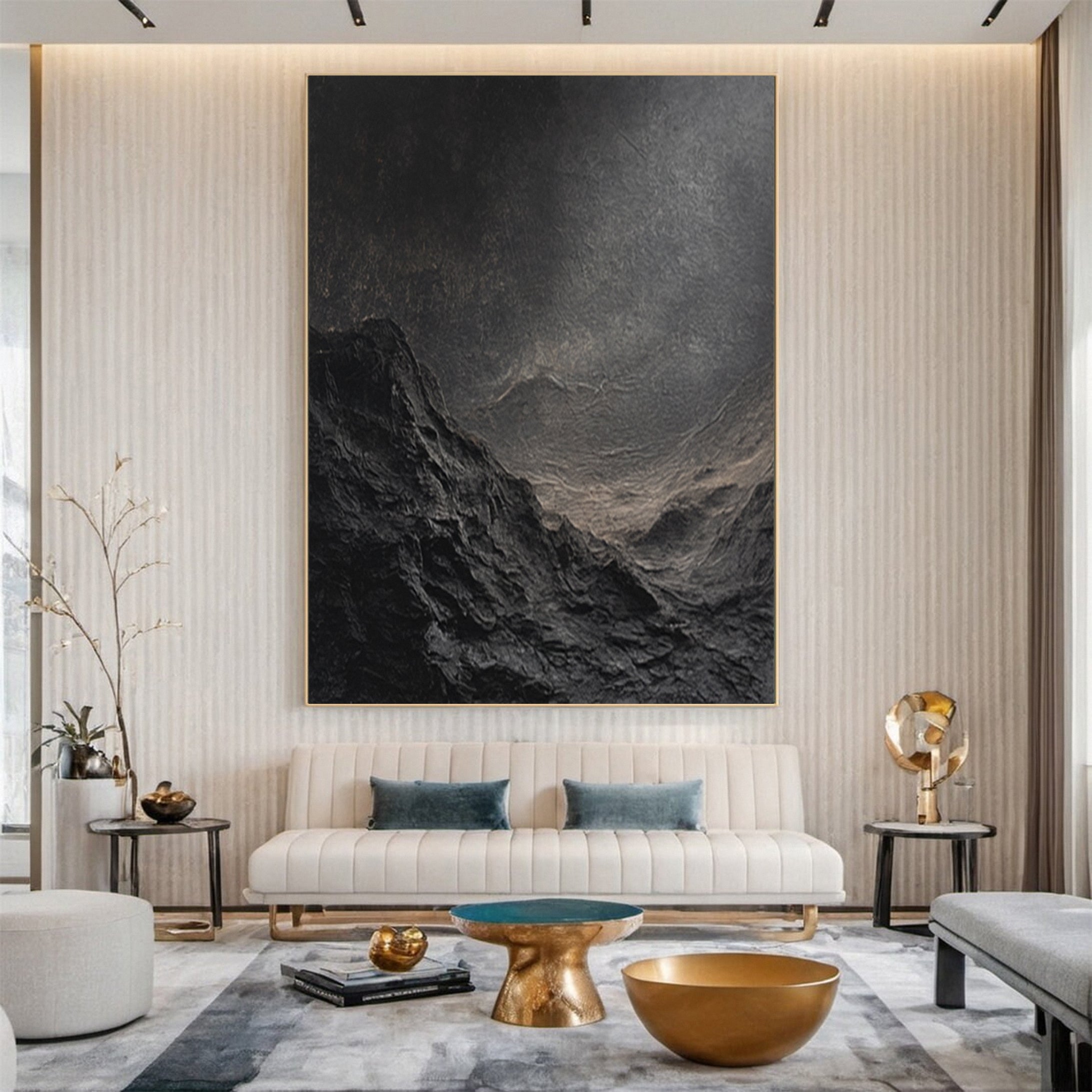 Dynamic Dark-Toned Abstract Painting for Elegant Spaces #MM148