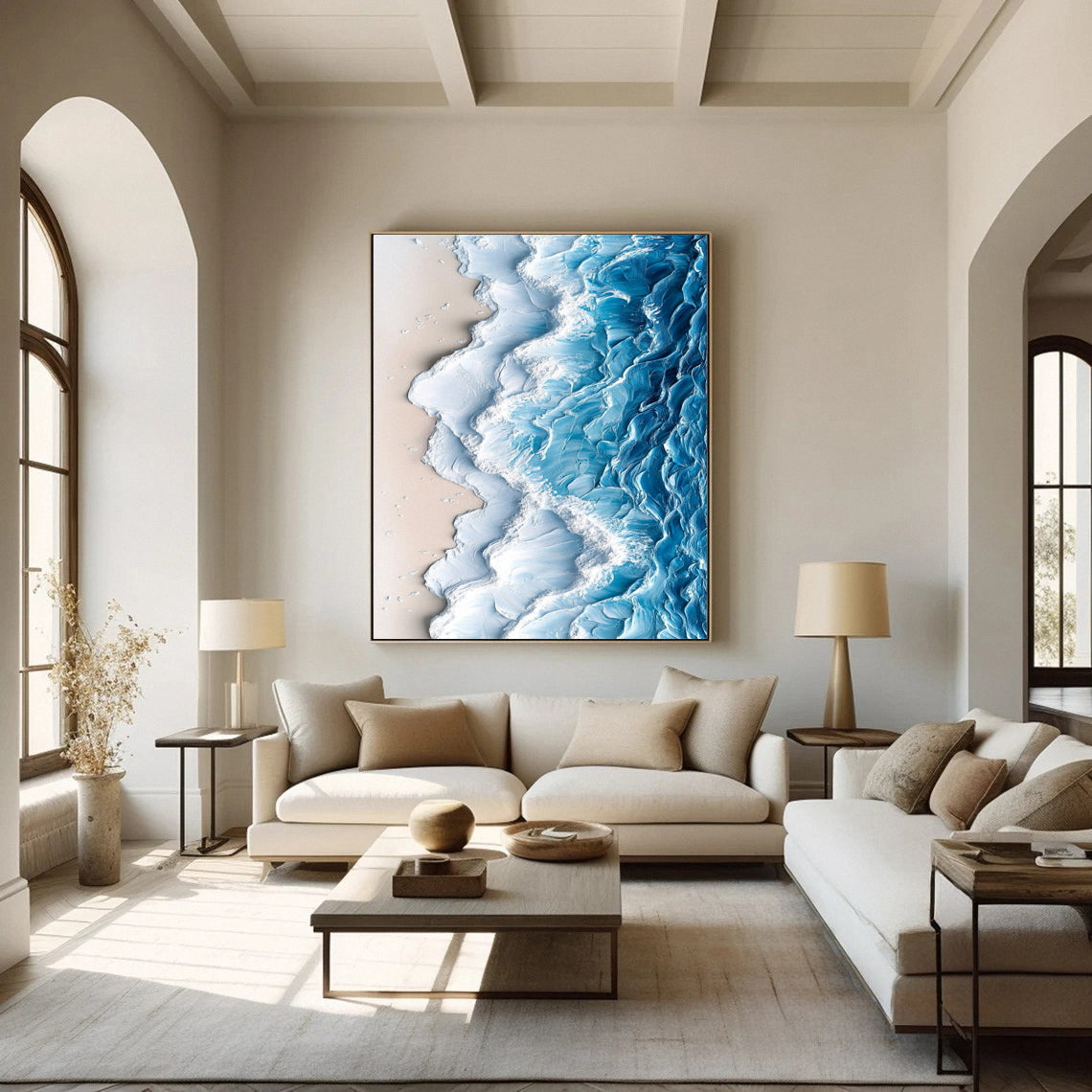 Large Ocean Wave Canvas Art Textured Beach Decor #OP031