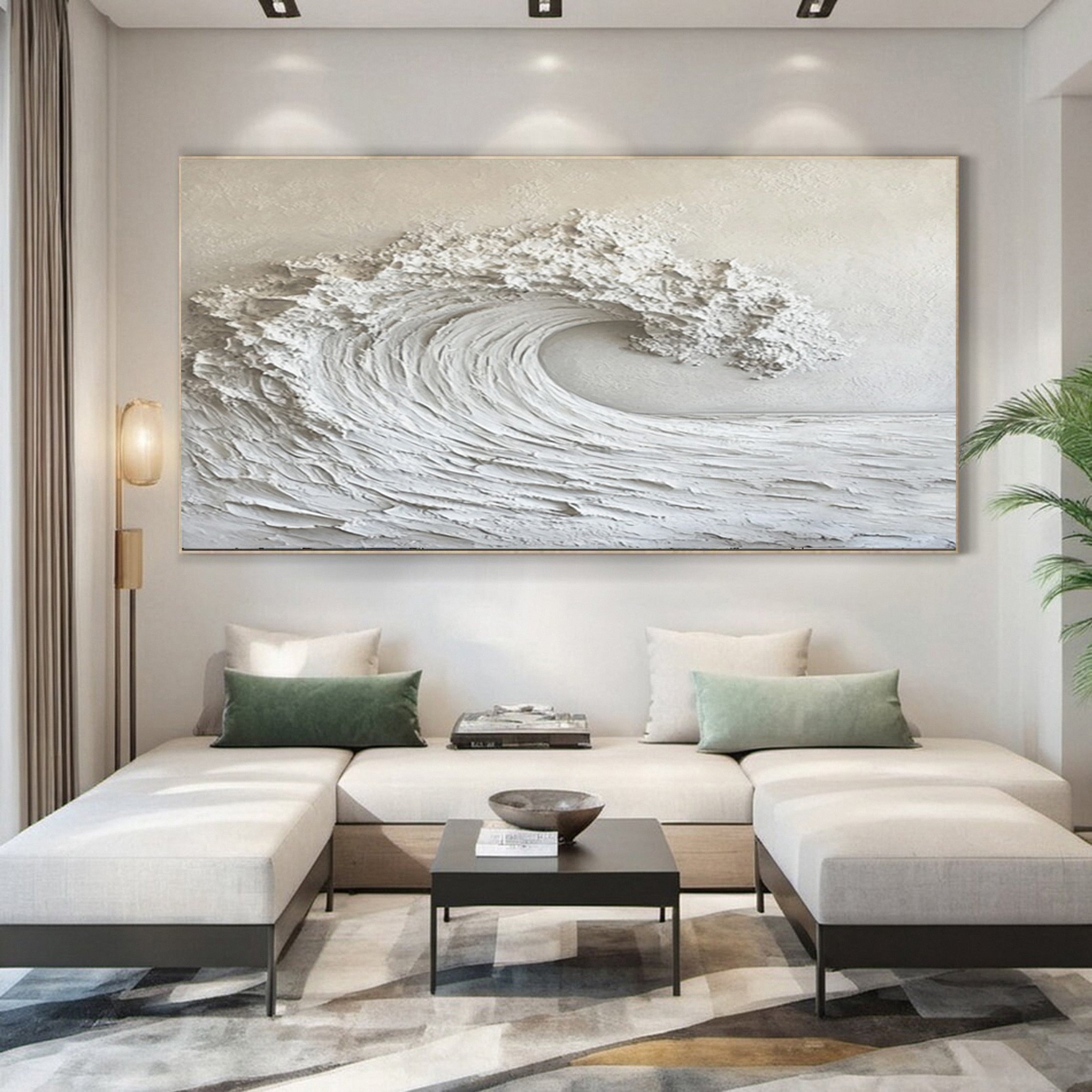 Modern Neutral Wave Art Large Coastal Canvas Decor