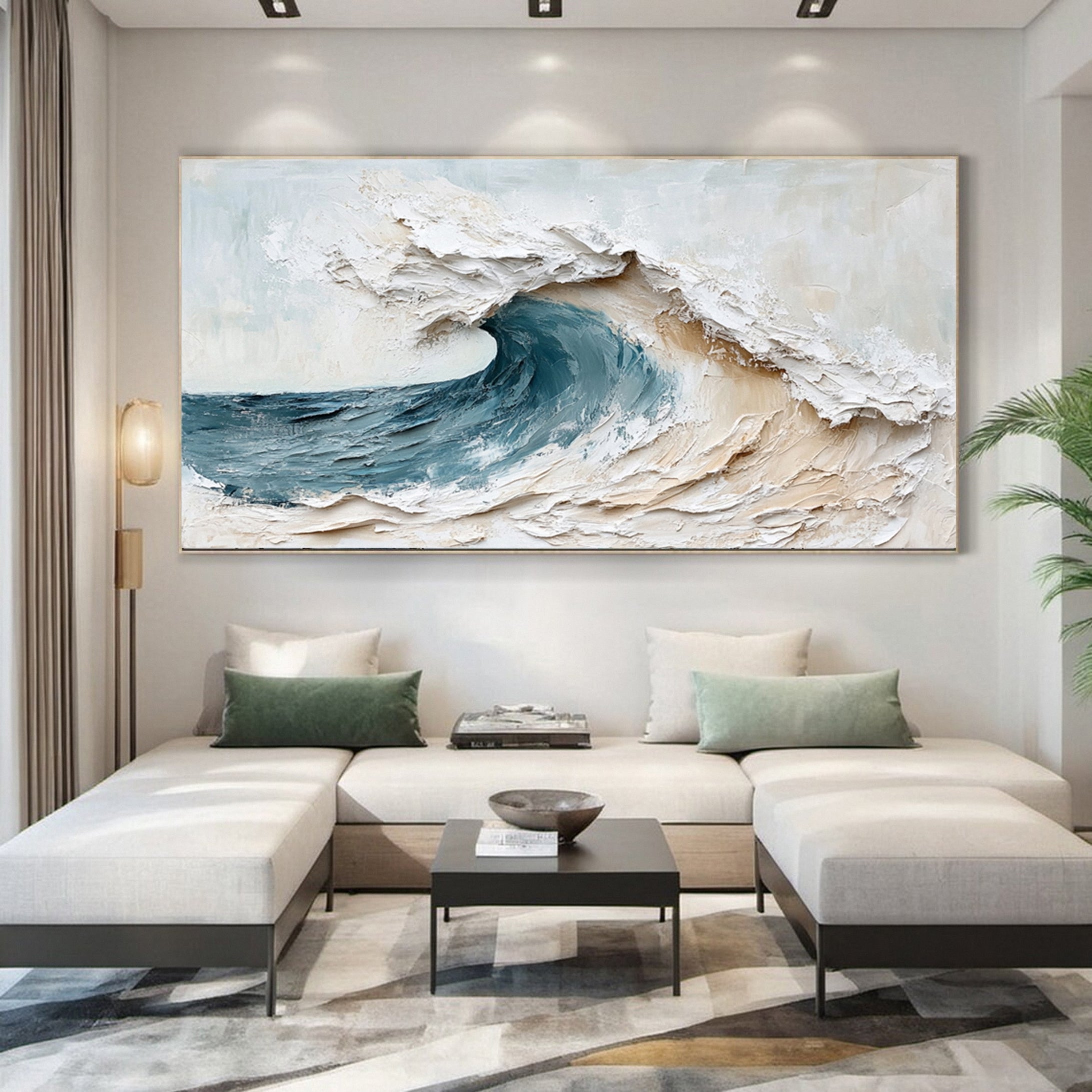 Large Textured Ocean Canvas Abstract Wave Wall Art #OP019