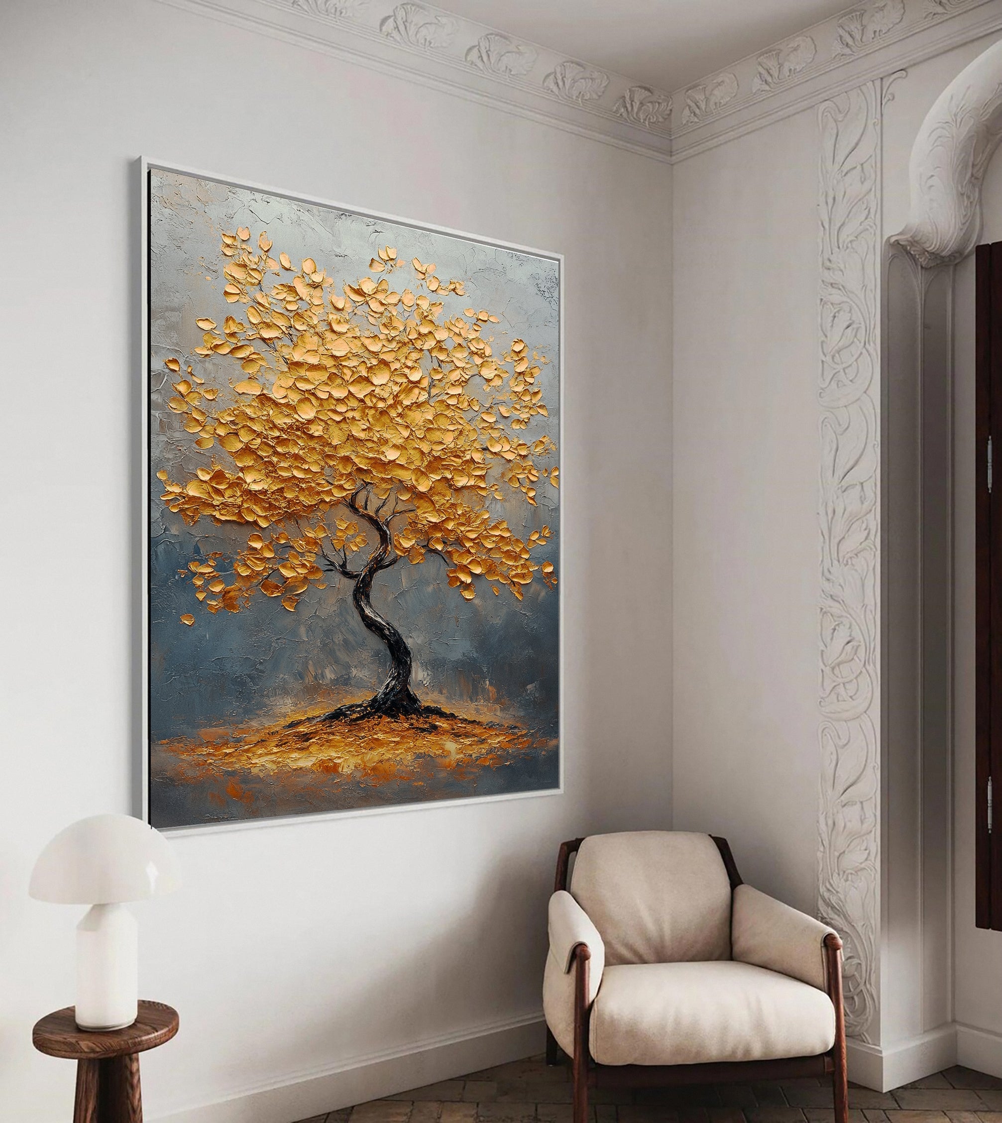 Golden Tree Wall Art Luxury Textured Canvas Painting For House #TP040