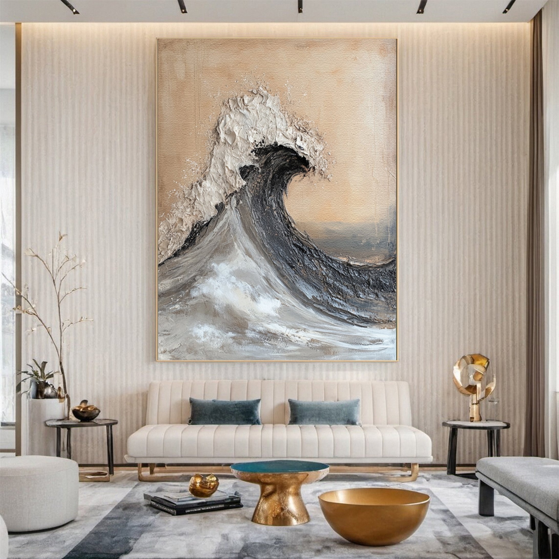 Modern Coastal Wall Art Textured Wave in Neutral Tones #OP049